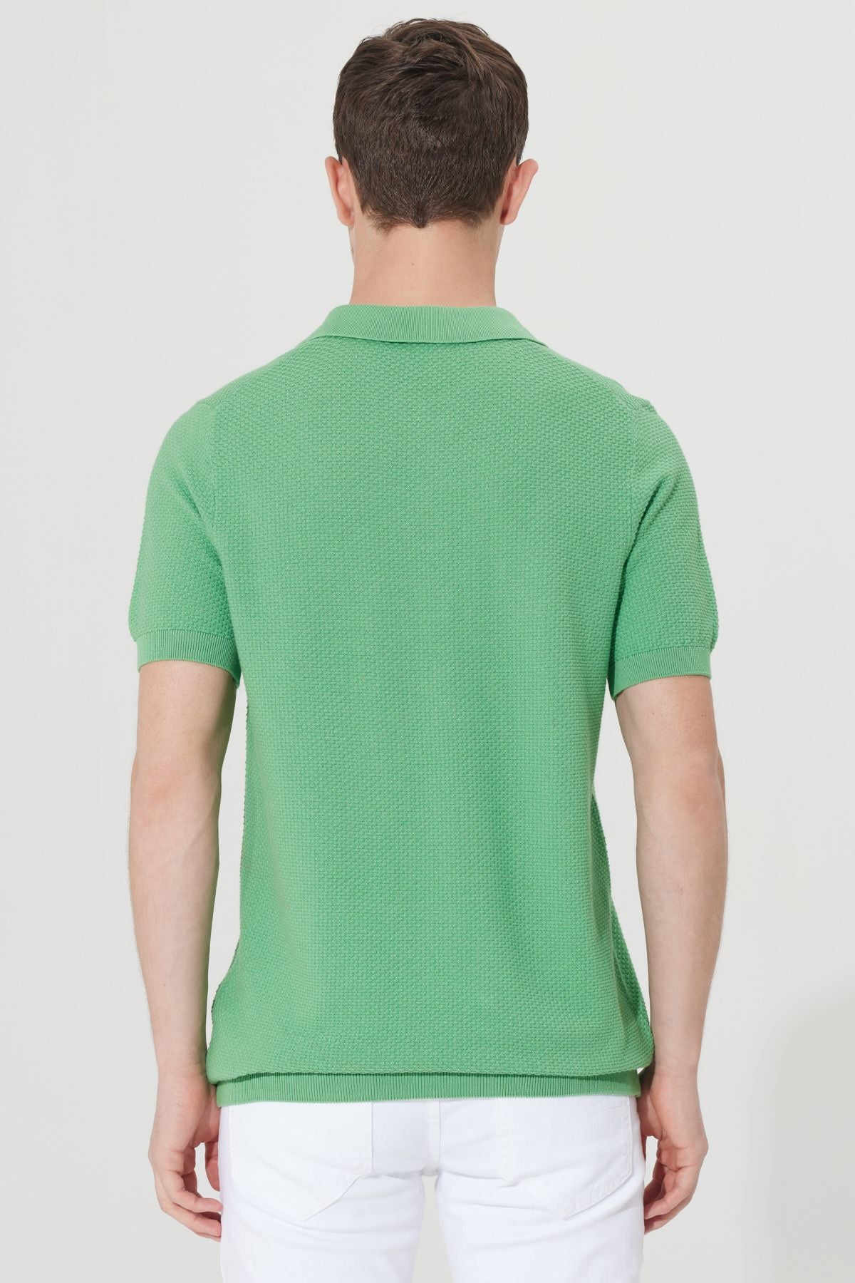 Men's Green Standard Fit Normal Cut Polo Yaka 100 %Cotton Short Sleeve Triko T -shirt
