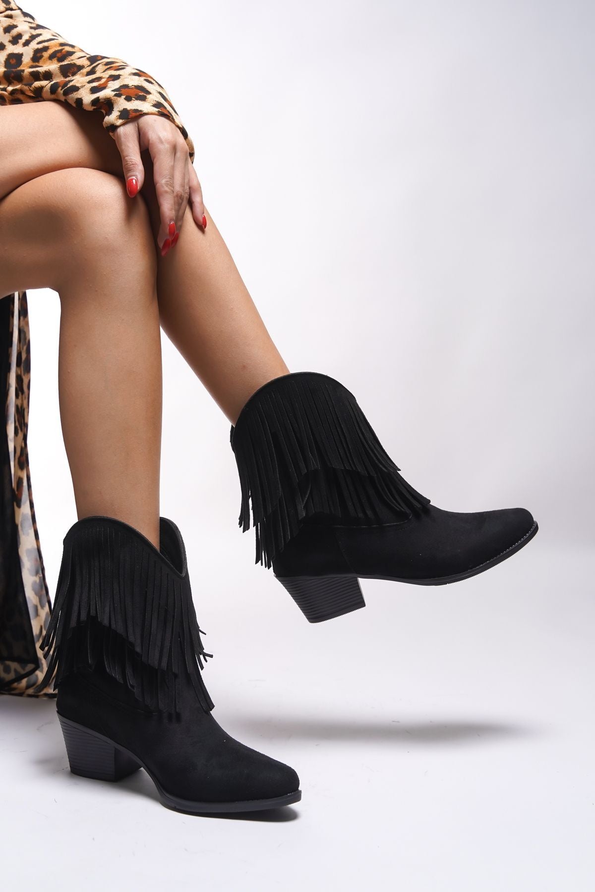 Wrioviah Woman Tassel Western Bot 0012710 Black Suede