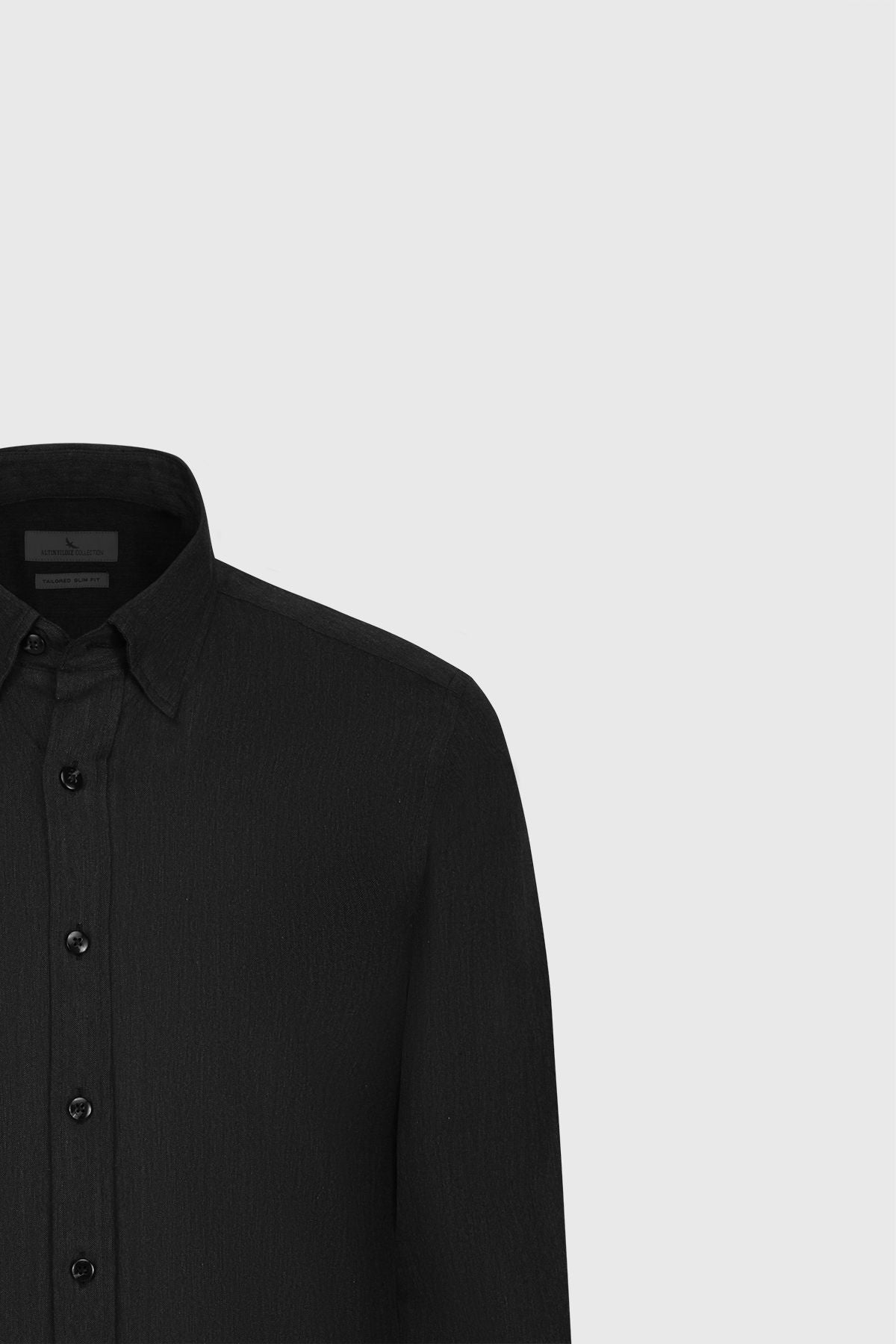 Men's anthracite 100 %cotton slim fit narrow cut hidden buttoned shirt with fisheries