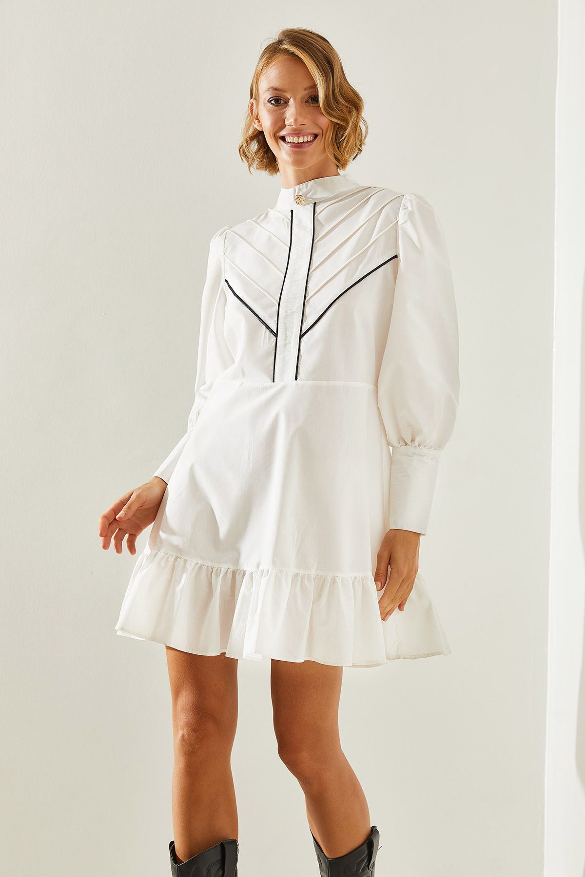 Female Biye Detailed Skirt with Ruffle Hidden Zipper Dress 22456 60251498