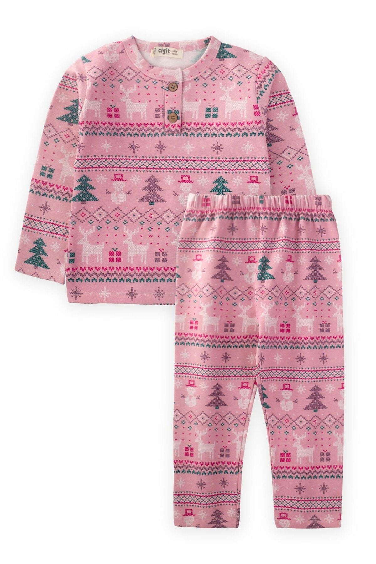 Snow Themed Pajama Set 1-9 Age Pink