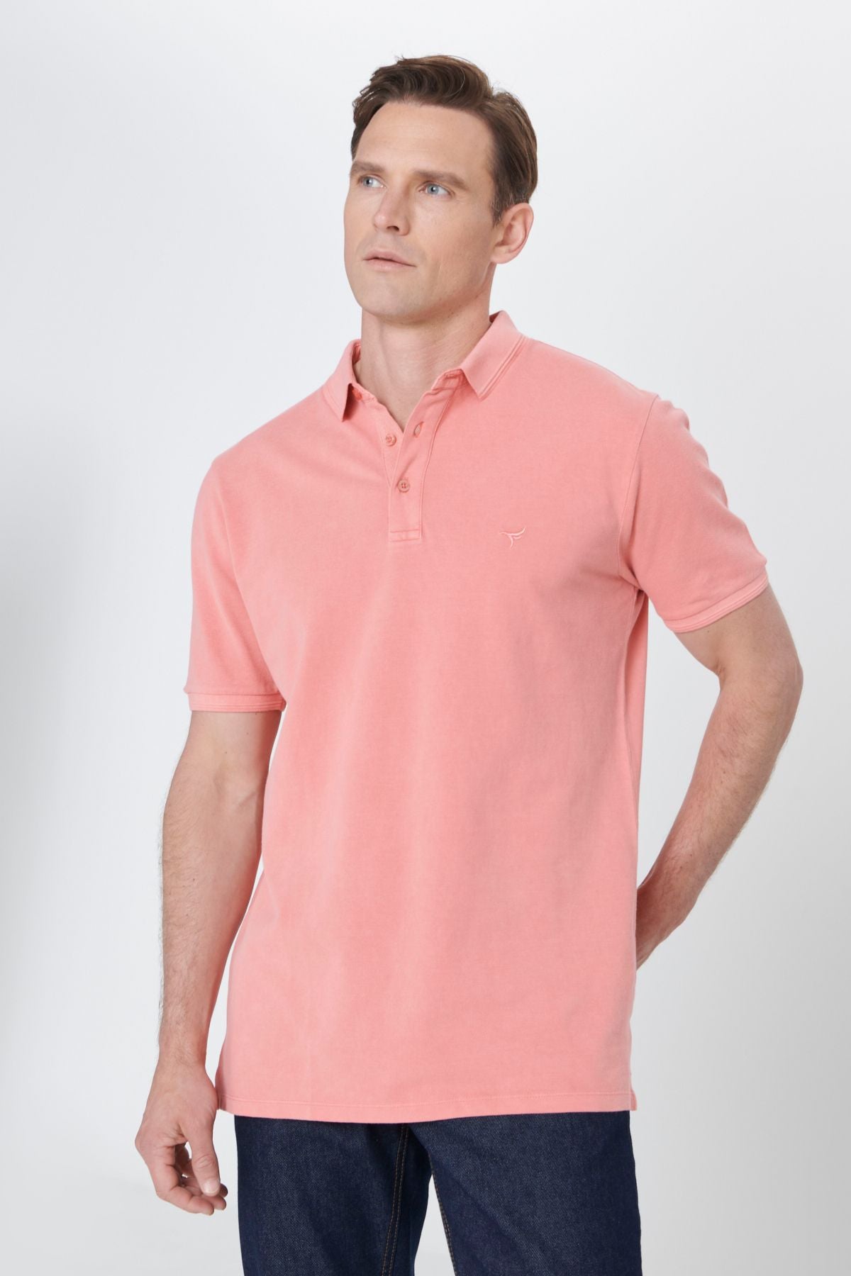 Men's rose dry slim fit narrow cut polo collar 100 %cotton patterned T -shirt