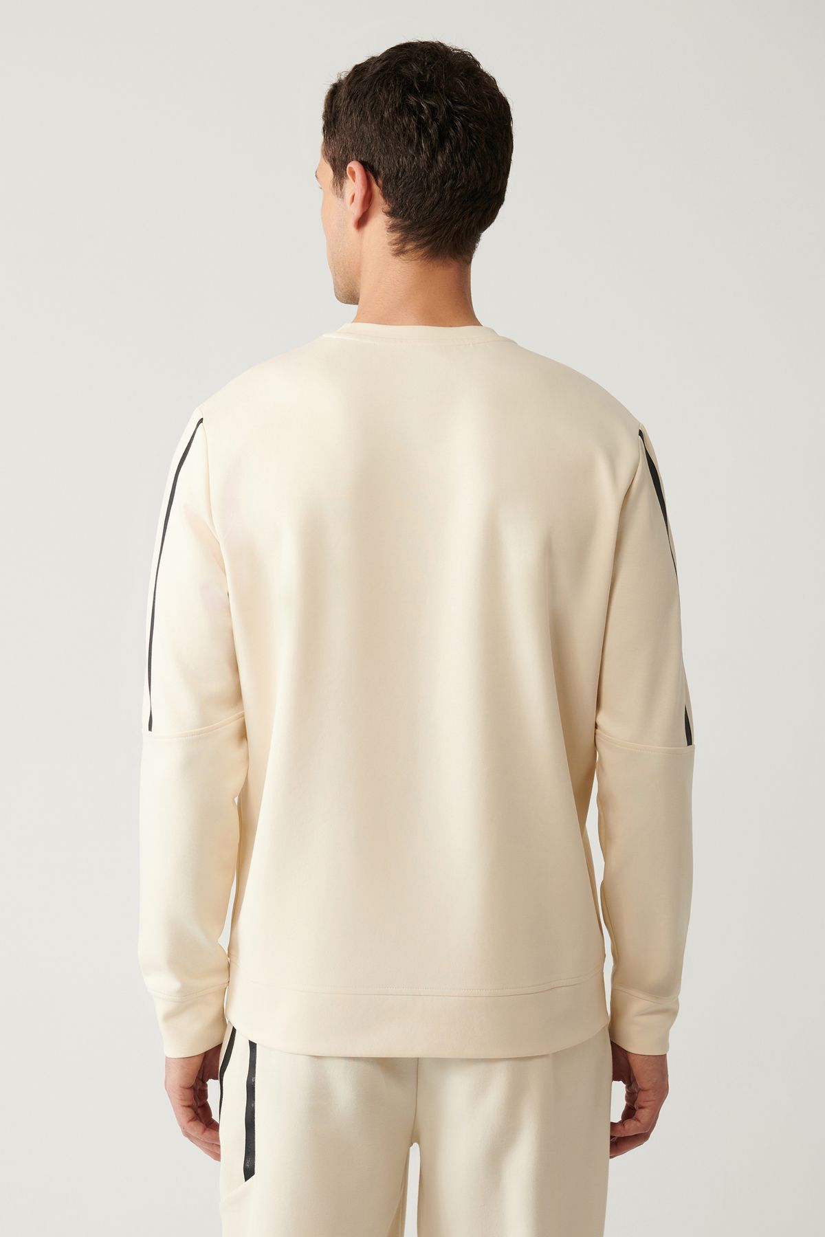 Men's Beige Bicycle Collar Interlok Printed Sweatshirt A41y1203
