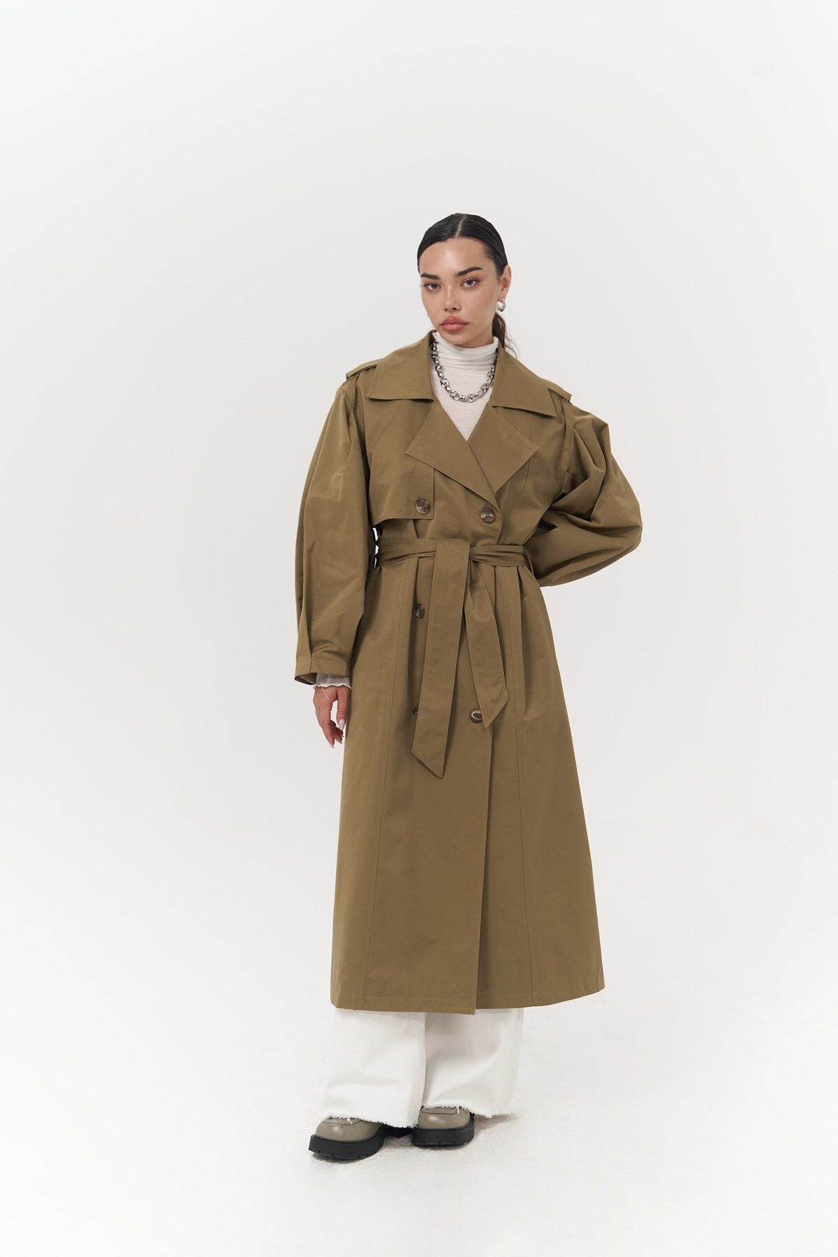 Aubree Haki Oversize trench coat