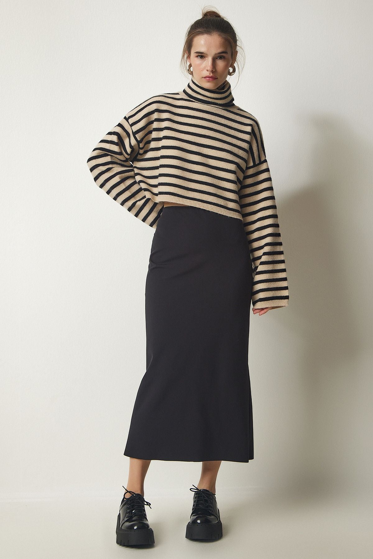 Female Black Slip Elastic Knitting Modal Skirt FN03140