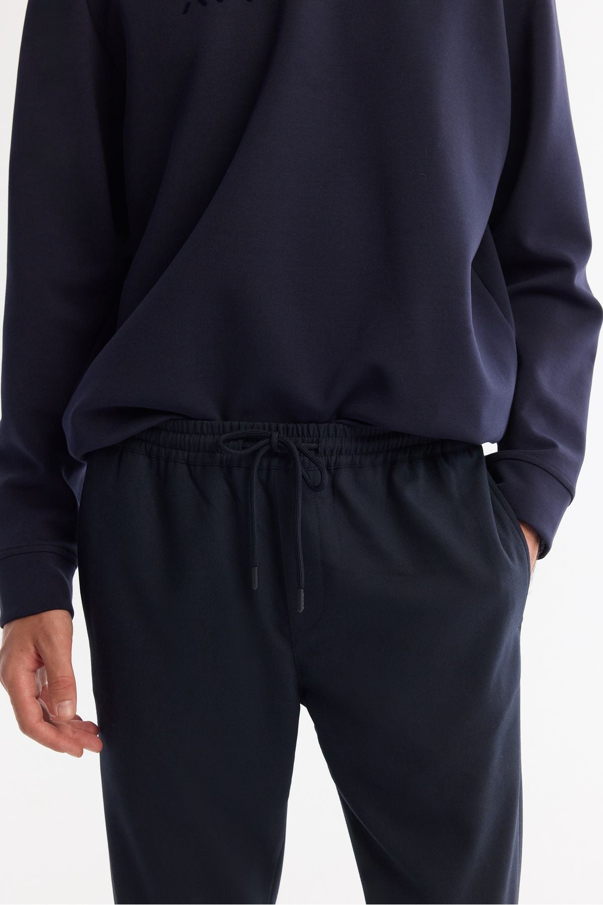 Men's navy blue side pocket waist waist laced laced laced dump trot jogger pants E003000