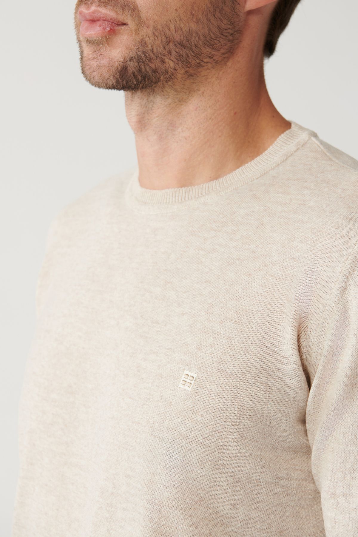 Men's beige bike collar wool mixed knitwear sweater B005013