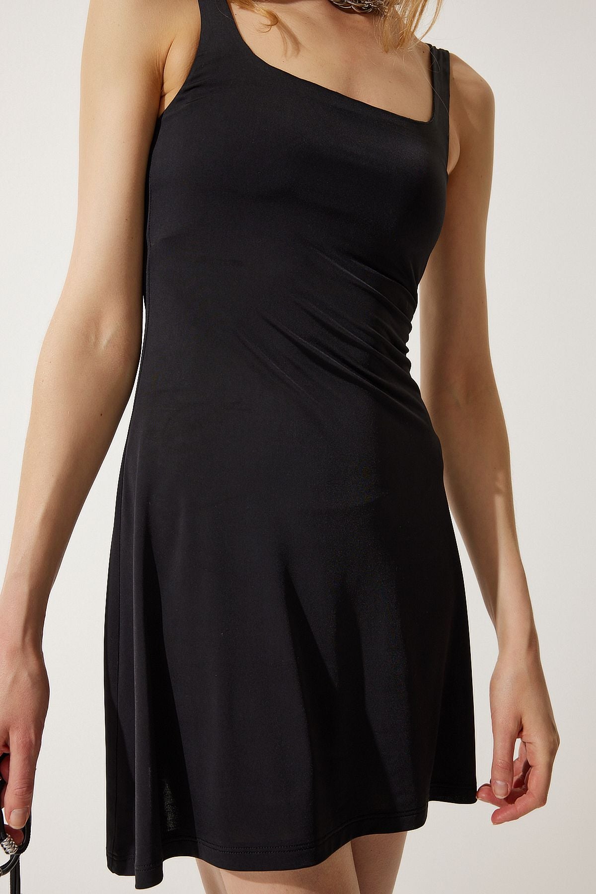 Female black strap summer mini dress to00130