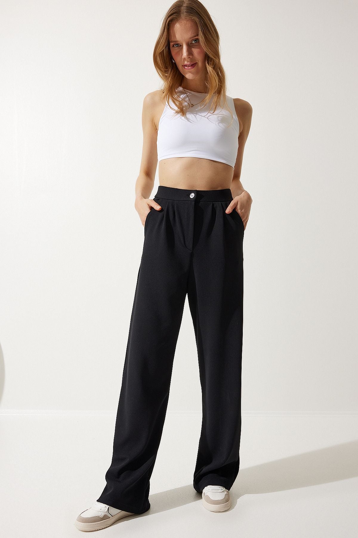 Woman Black Lycra Comfortable Palazzo Knitting Pants RV00175