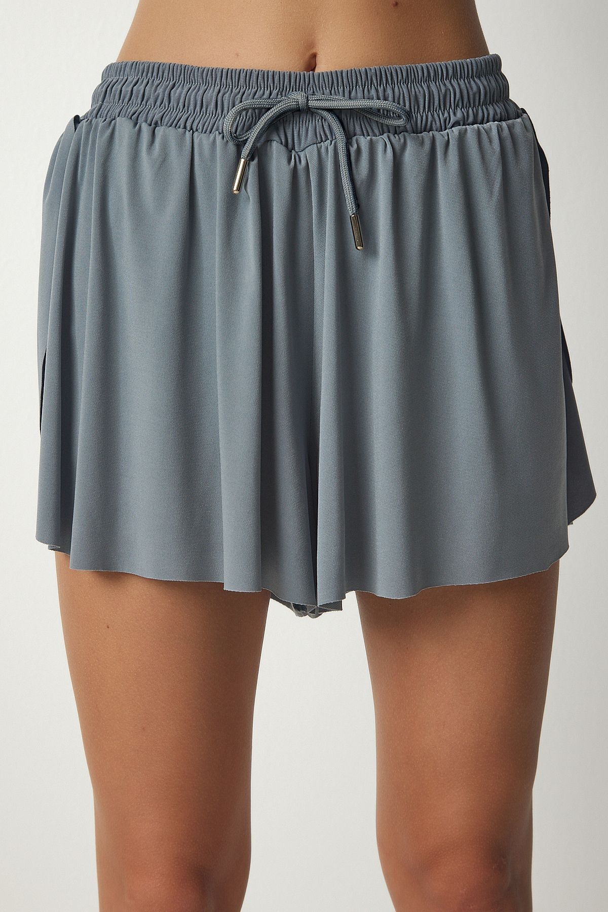 Women's gray high waist two -layer mini shorts DZ00106