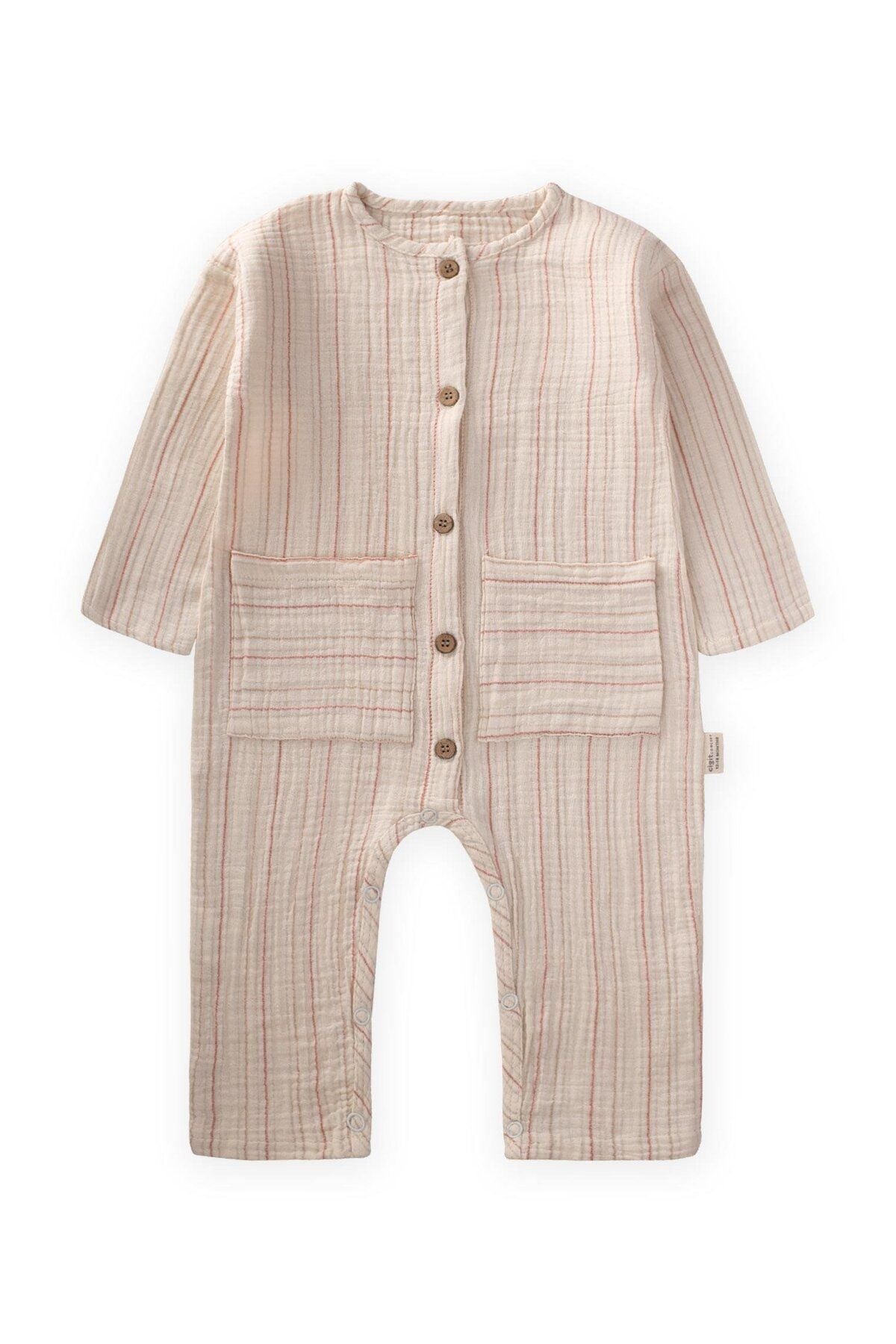 ORGANIC striped seasonal muslin overalls 0-3 age tile stripe