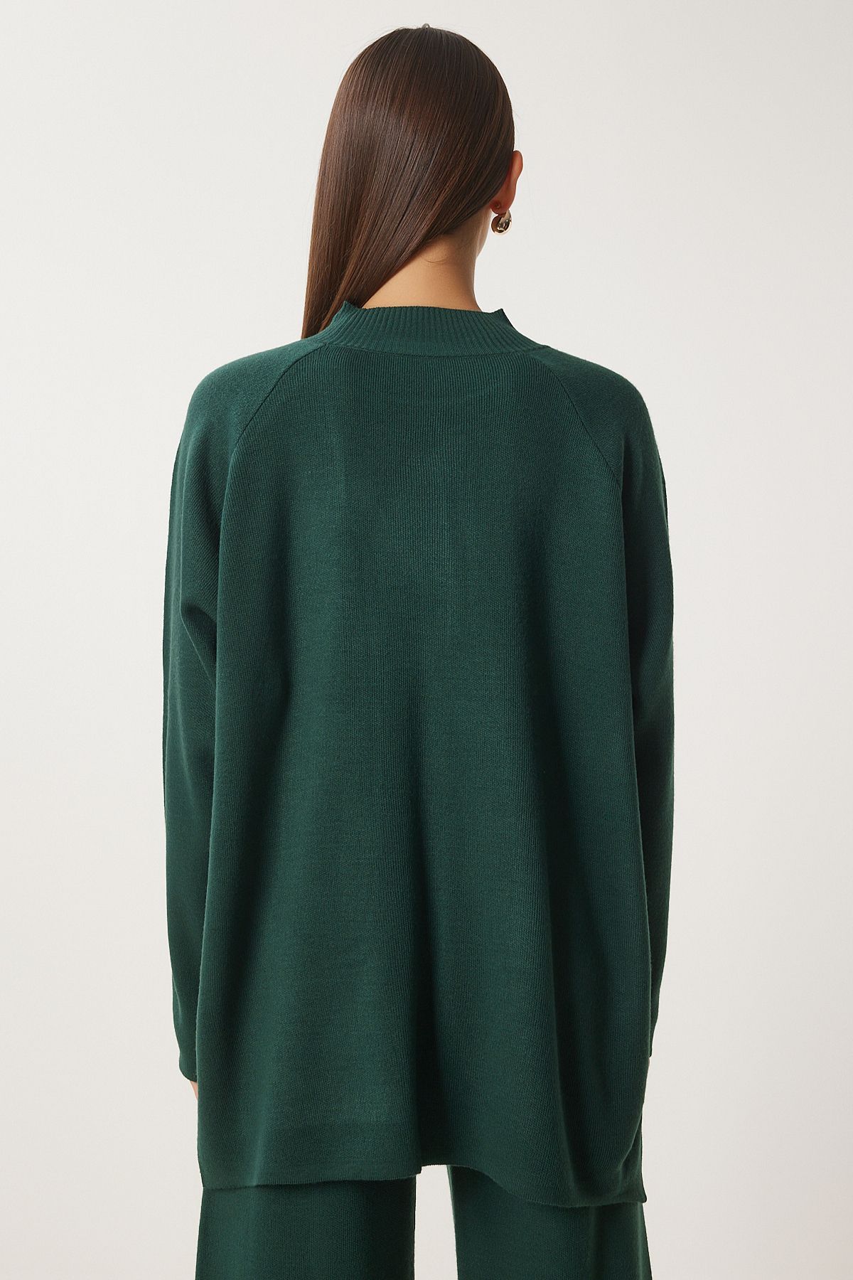 Female emerald green stylish knitwear sweater pants set mu00012