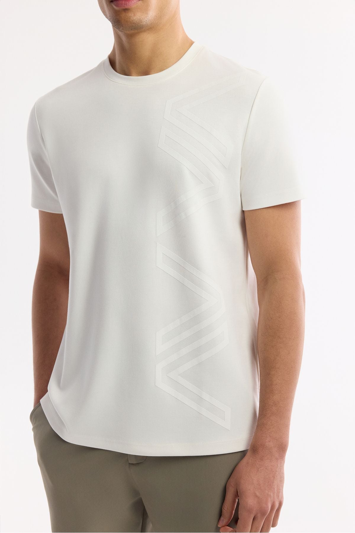 Men's Ecru Printed Bicycle Collar Interlok T-Shirt A41y1175