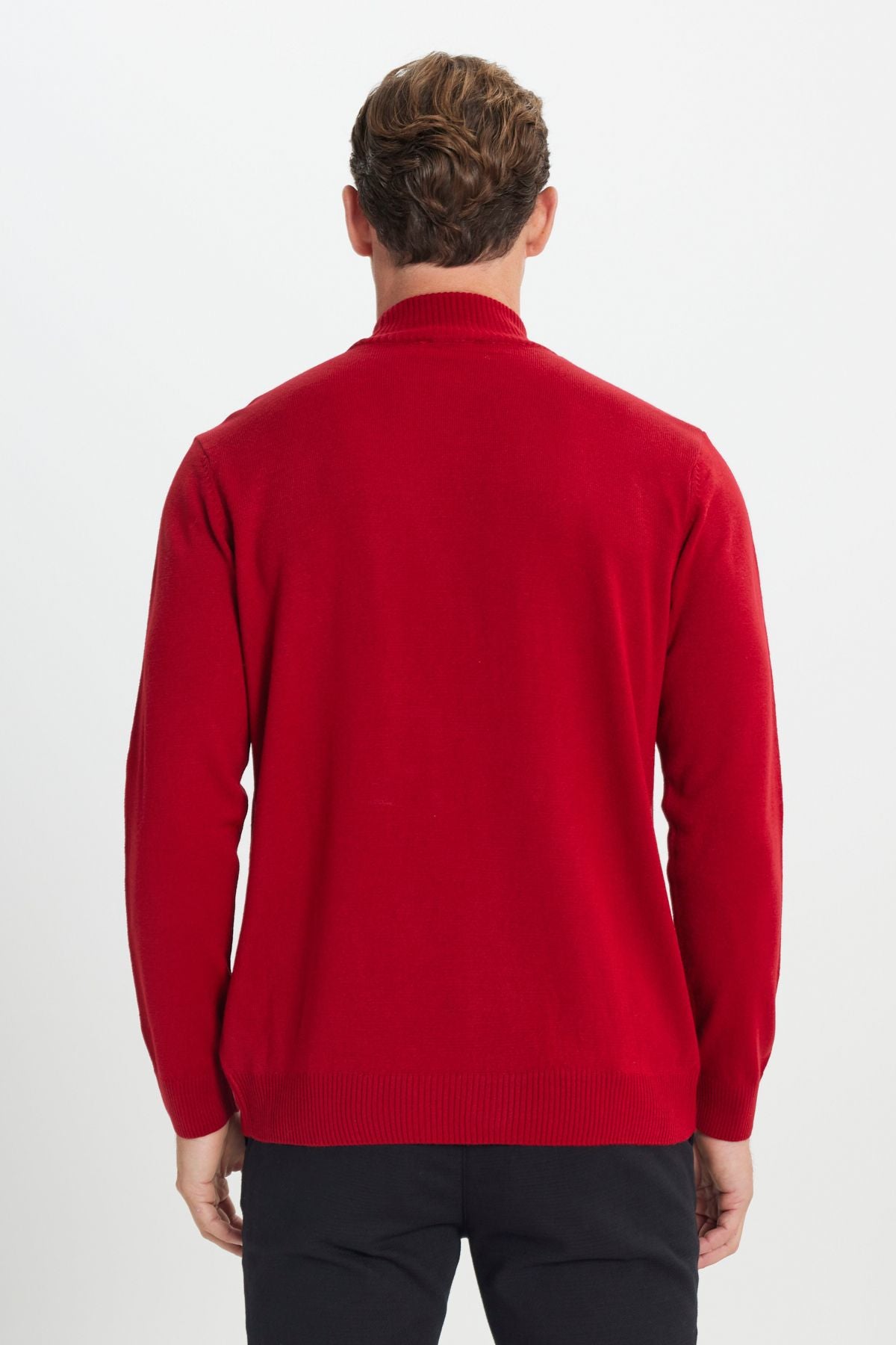 Men's Red Following Standard Fit Normal Cut Half Fisherman Yaka Knitwear Sweater