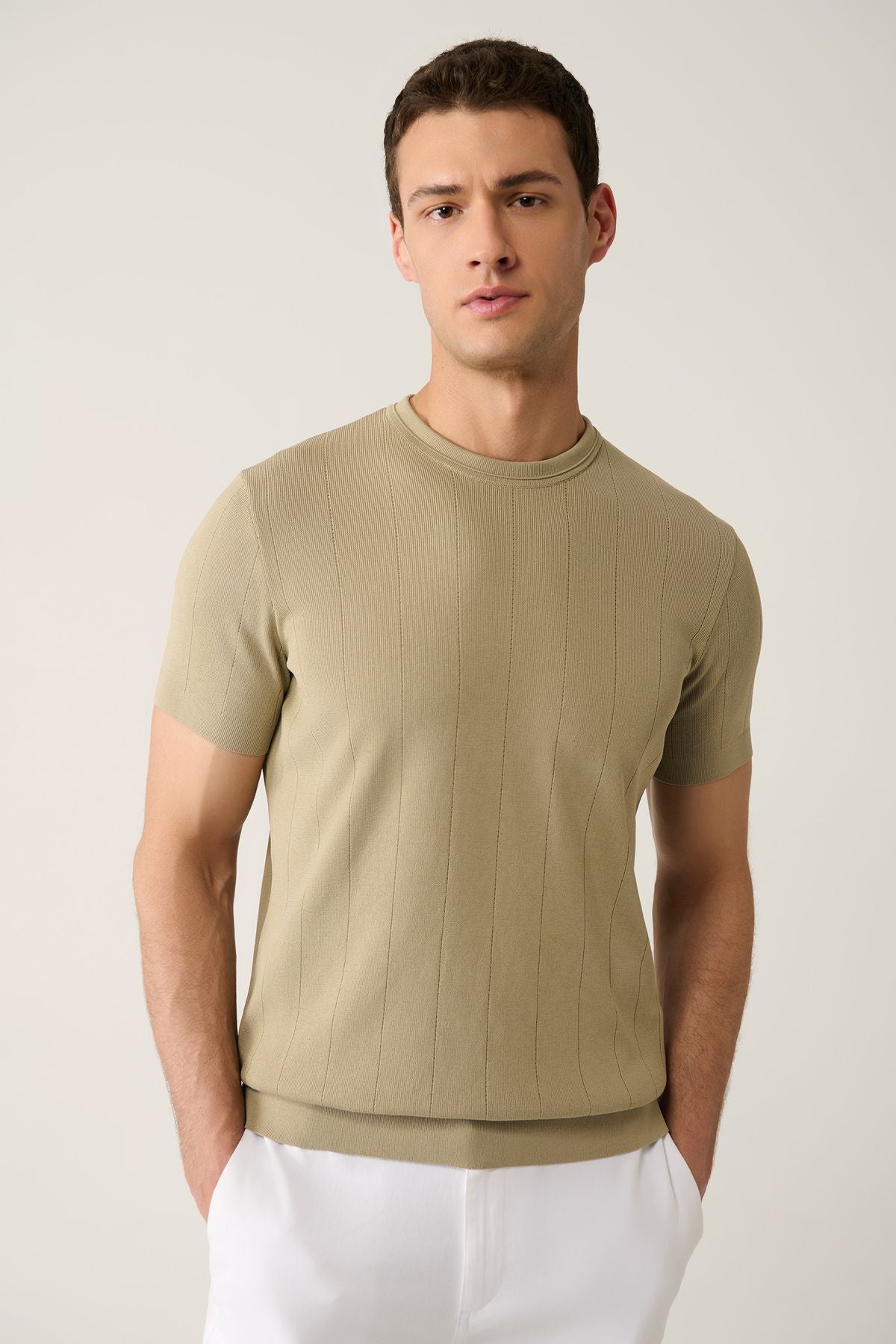 Men's Mink Bicycle Collar Agur Triko T-Shirt A41Y5058