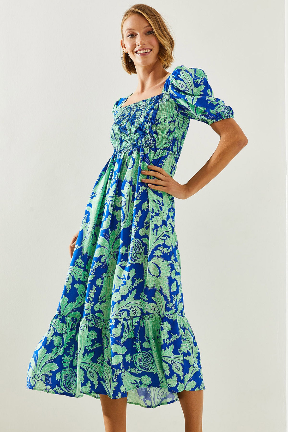 Women's Chest Gimped Watermelon Sleeve Viscose Dress 40881013