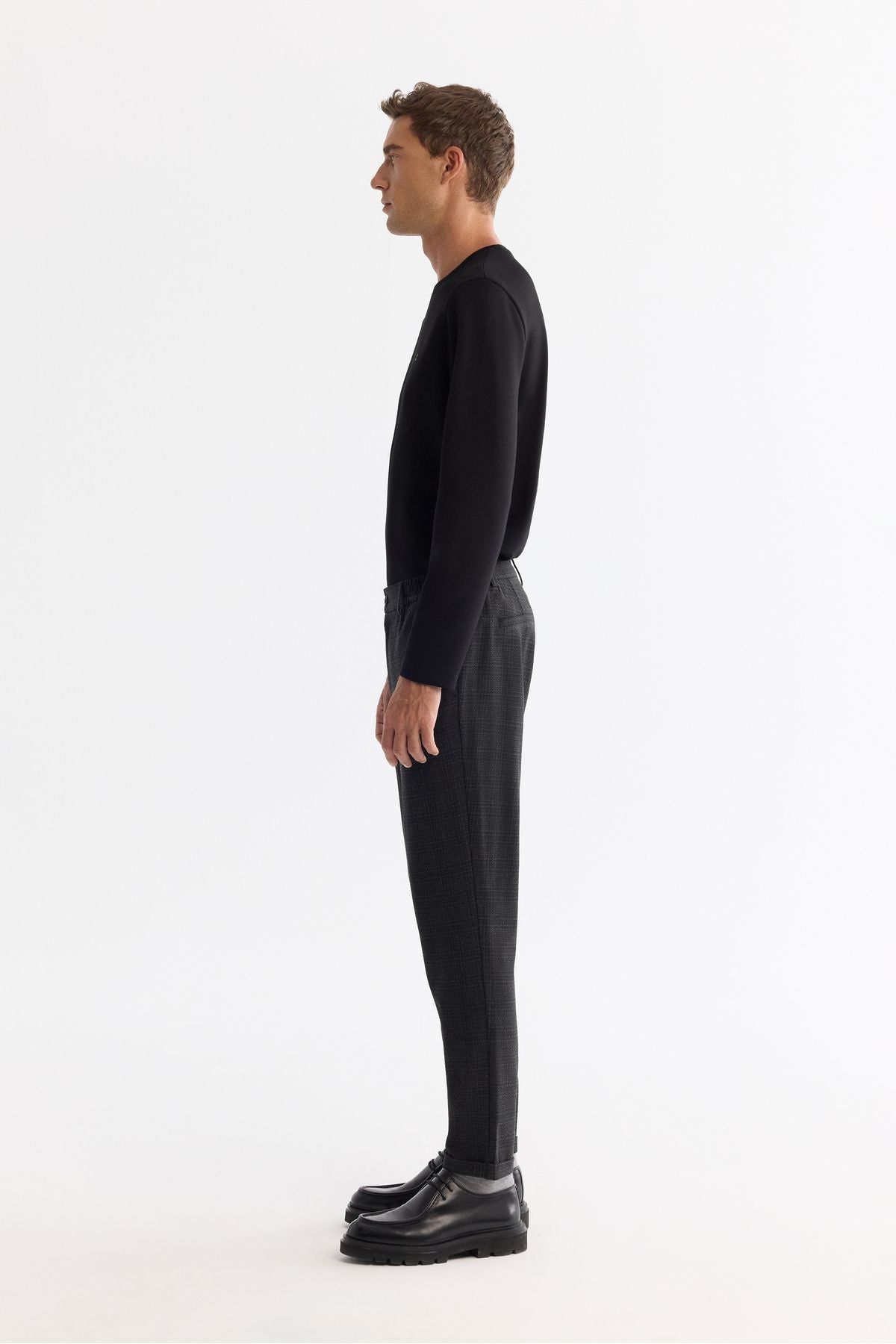 Men's Black Side Plee Pleated Plane Dual Paça Trousers A42y3043