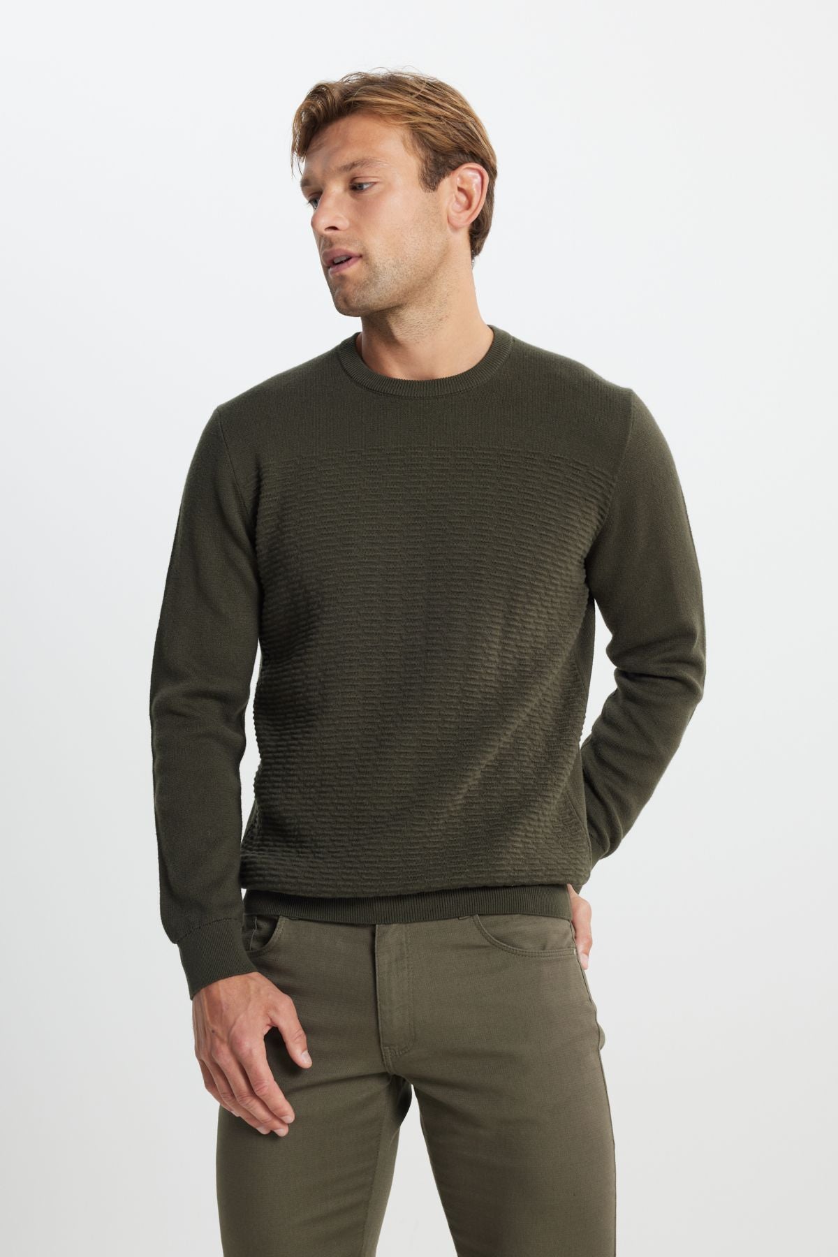 Men's Khaki Cotton Standard Fit Normal Cut Normal Cycling Bike Patterned Knitwear Sweater