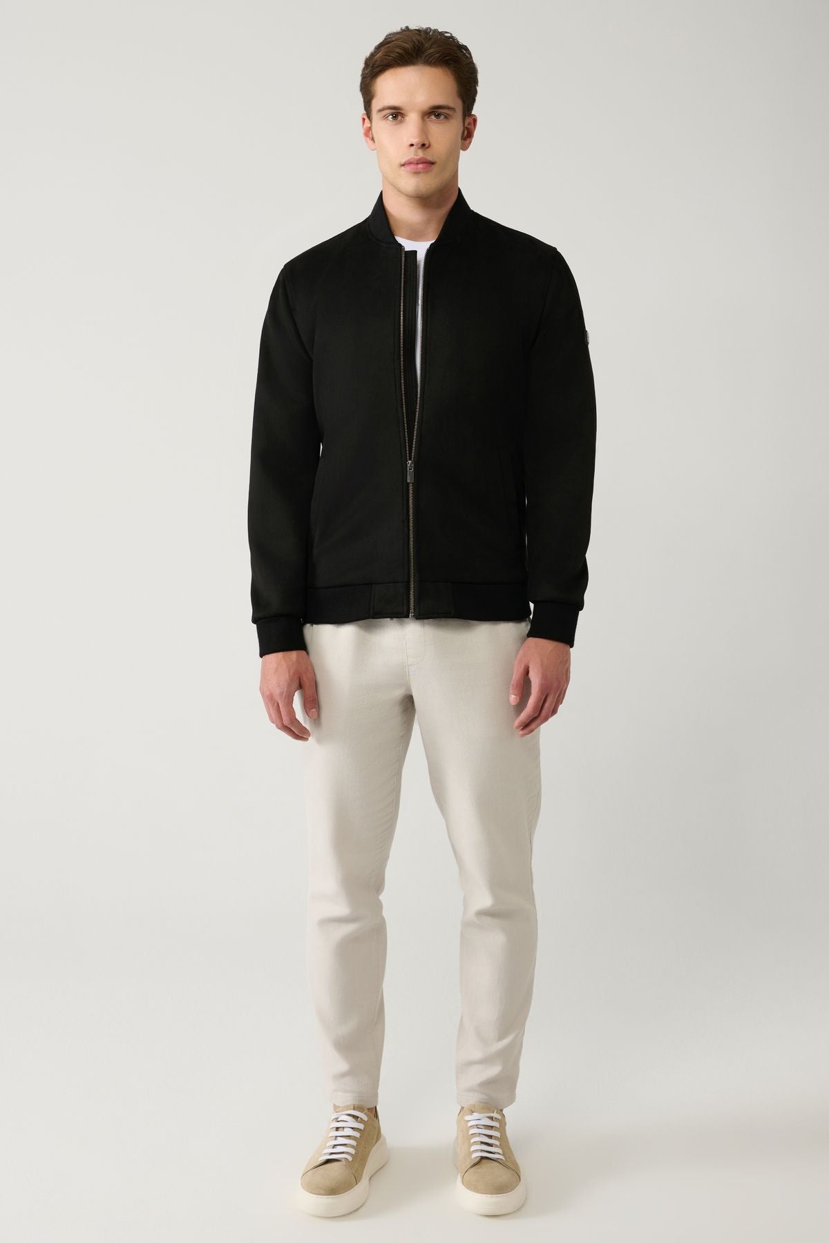 Men's black zipper suede -looking Bomber Ince Mont B006045