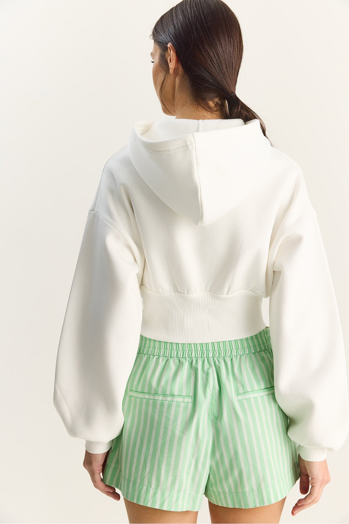 Women's Zippered Hooded Flexible Knitted Crop Sweatshirt 60283858