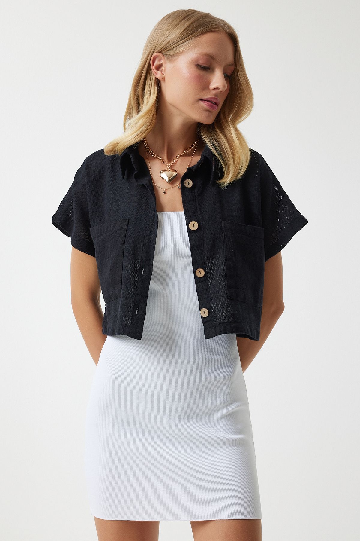 Women's Black Wide Pocket Cottage Summer Bolero Jacket GP00004