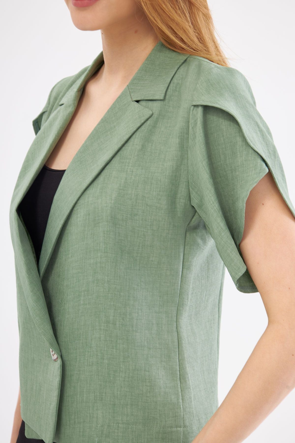 Female Green Left Slip Detail Crop Short Sleeve Jacket ARM-24Y001048