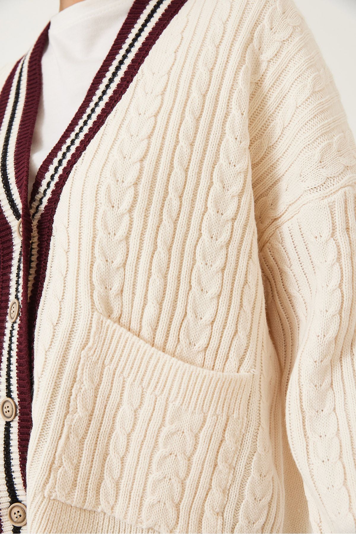 Female colored collar pocket knitwear cardigan 241130 60261324