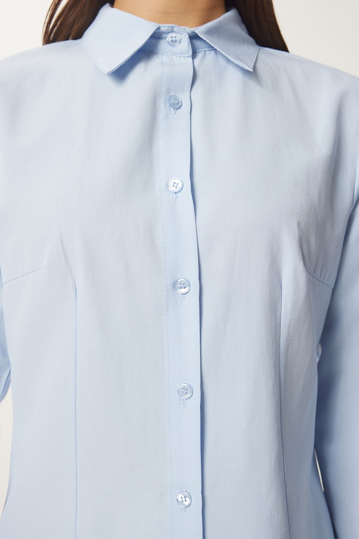 Woman Sky Blue Button Basic Shirt RQ00001