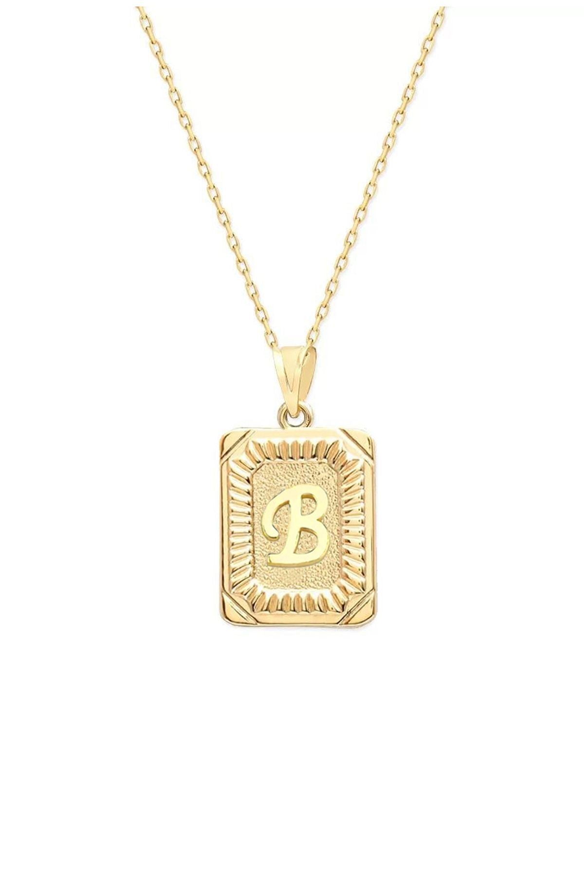 Letter B Vintage Cutting 14 K Gold Plated Women Necklace