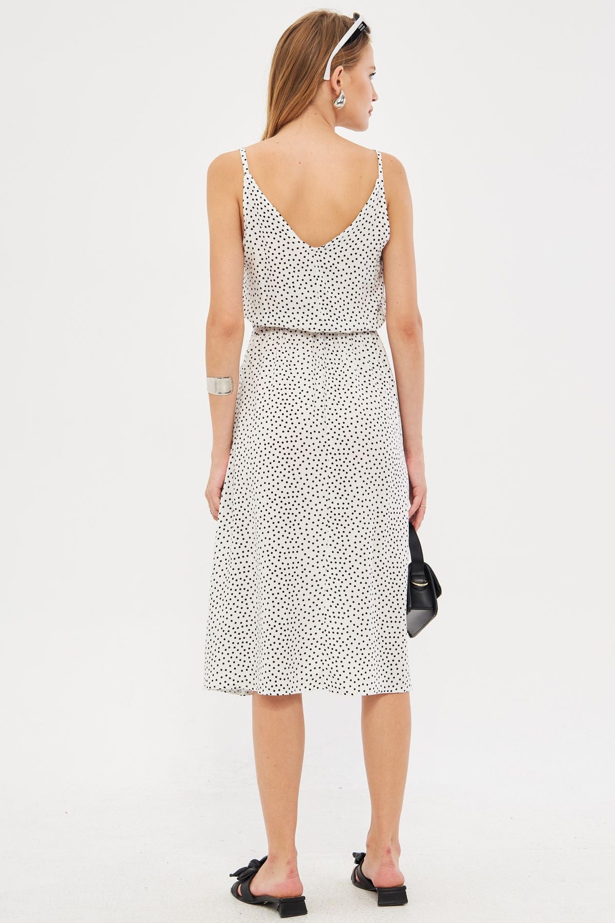 Woman White Hanger V-Yaka Waist Midi Patterned Clash Dress ARM-24Y001103