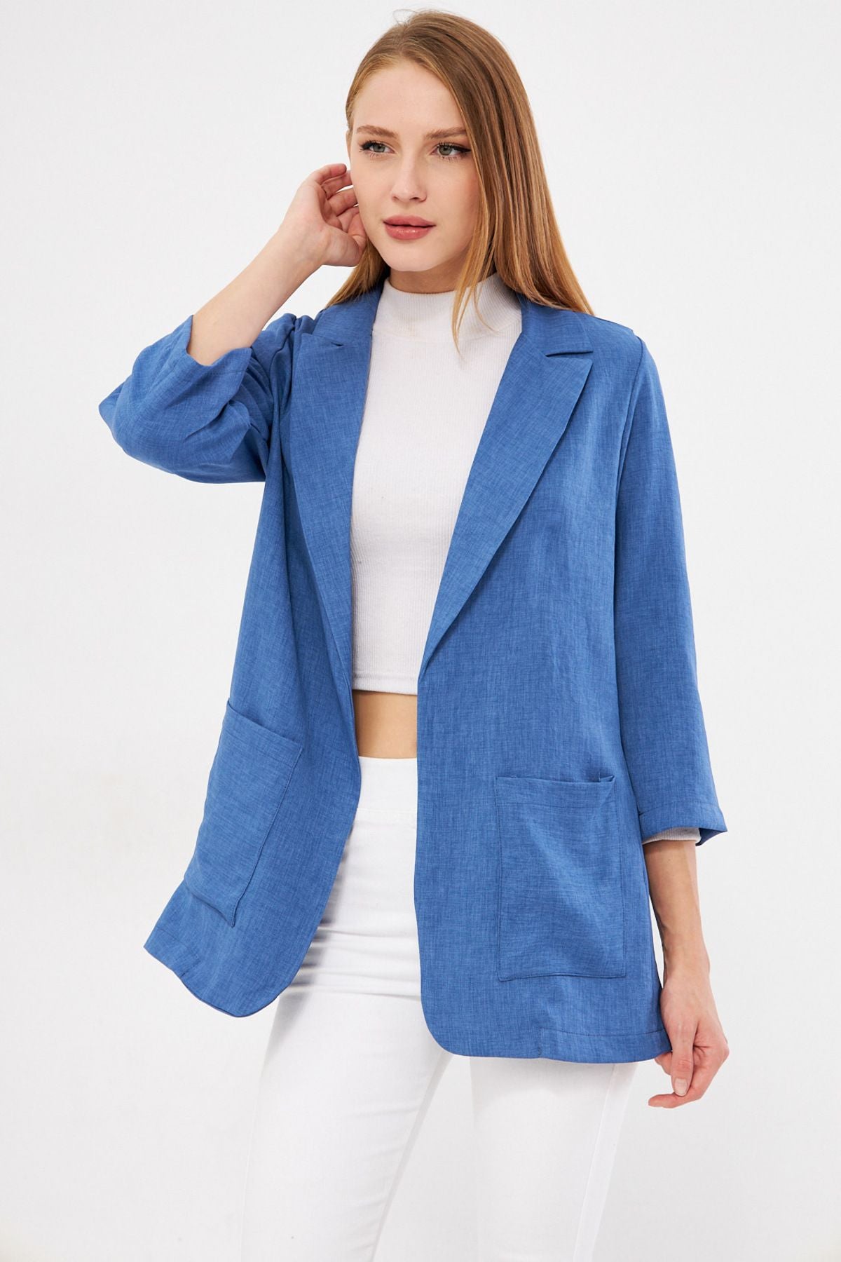 Woman Dark Blue Pocket Oversize Jacket ARM-24Y001115