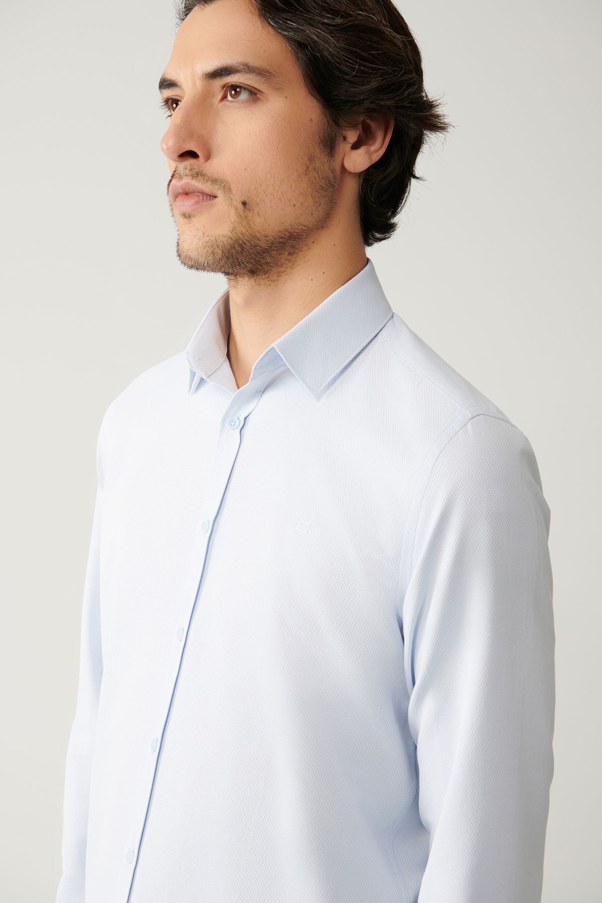 Men's blue easy ironable cotton mixed shirt A41y2237