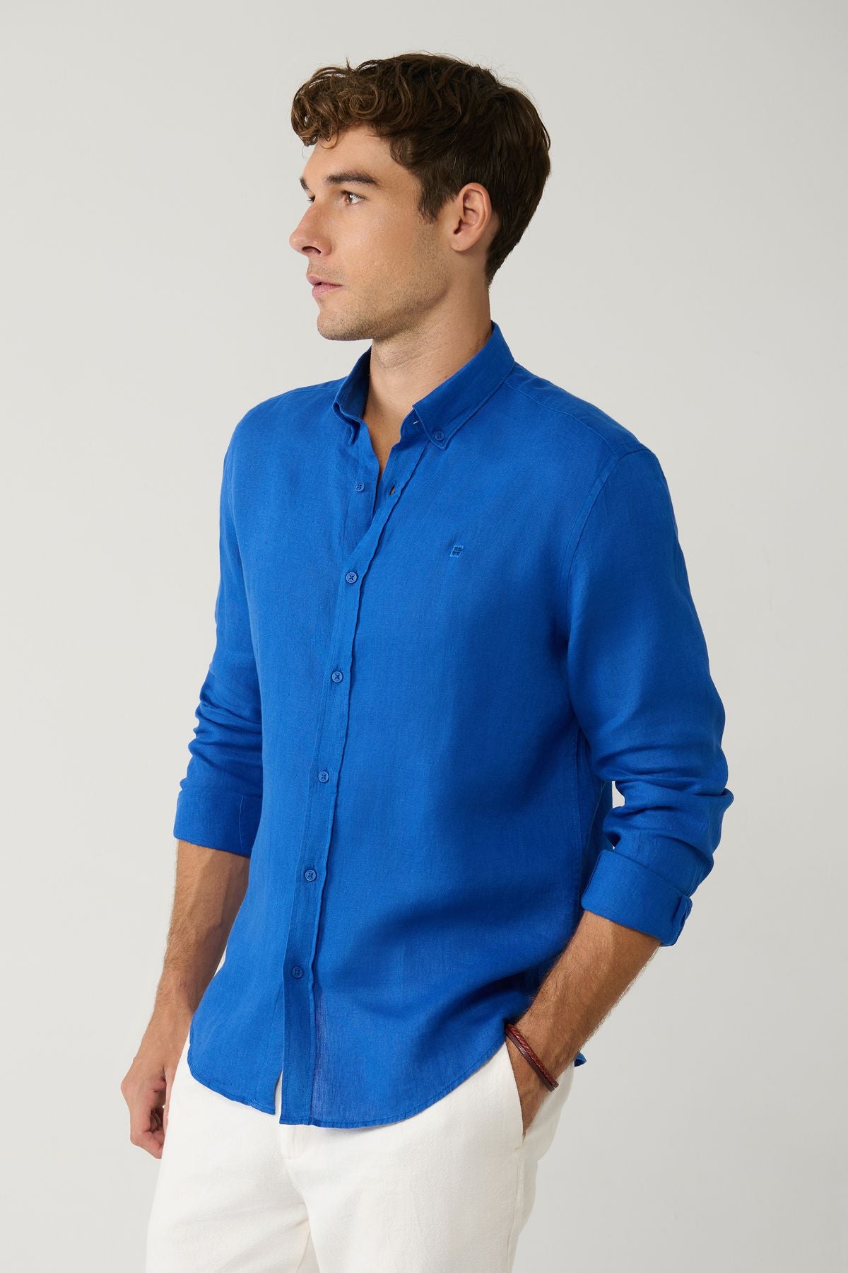 Male Saks 100 %Linen buttoned collar shirt B002191