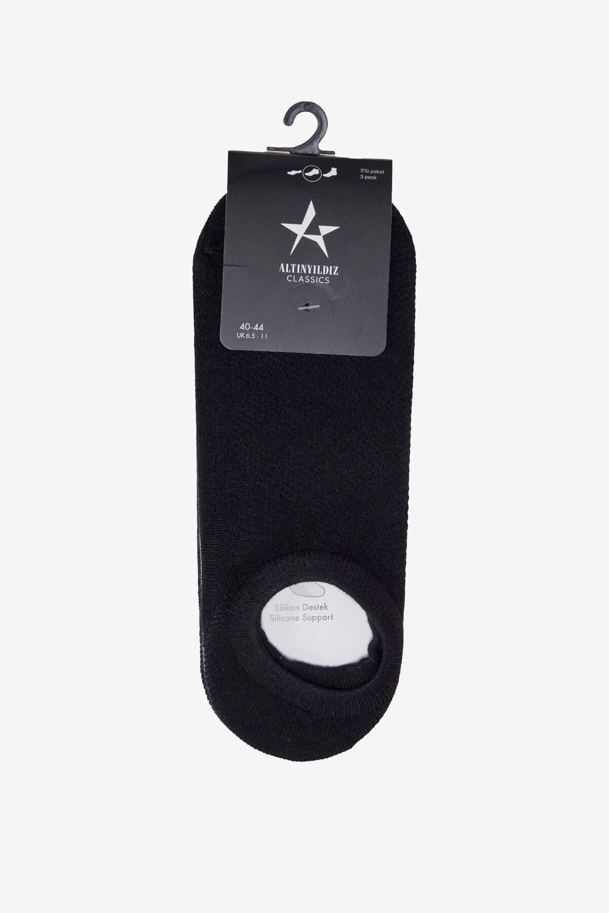 Men's Black-Lacivert-White 3-Package Steaker Socks with Silicone Supported Package