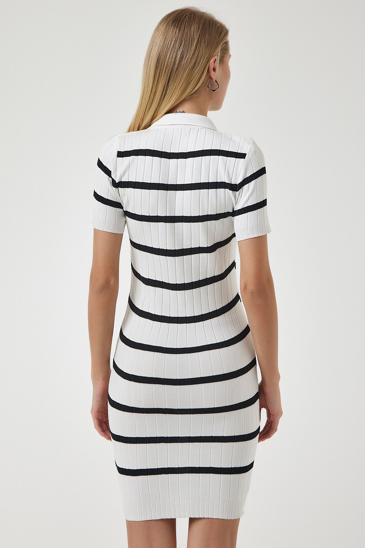 Woman White Polo Yaka Suman Triko Dress Ow00029