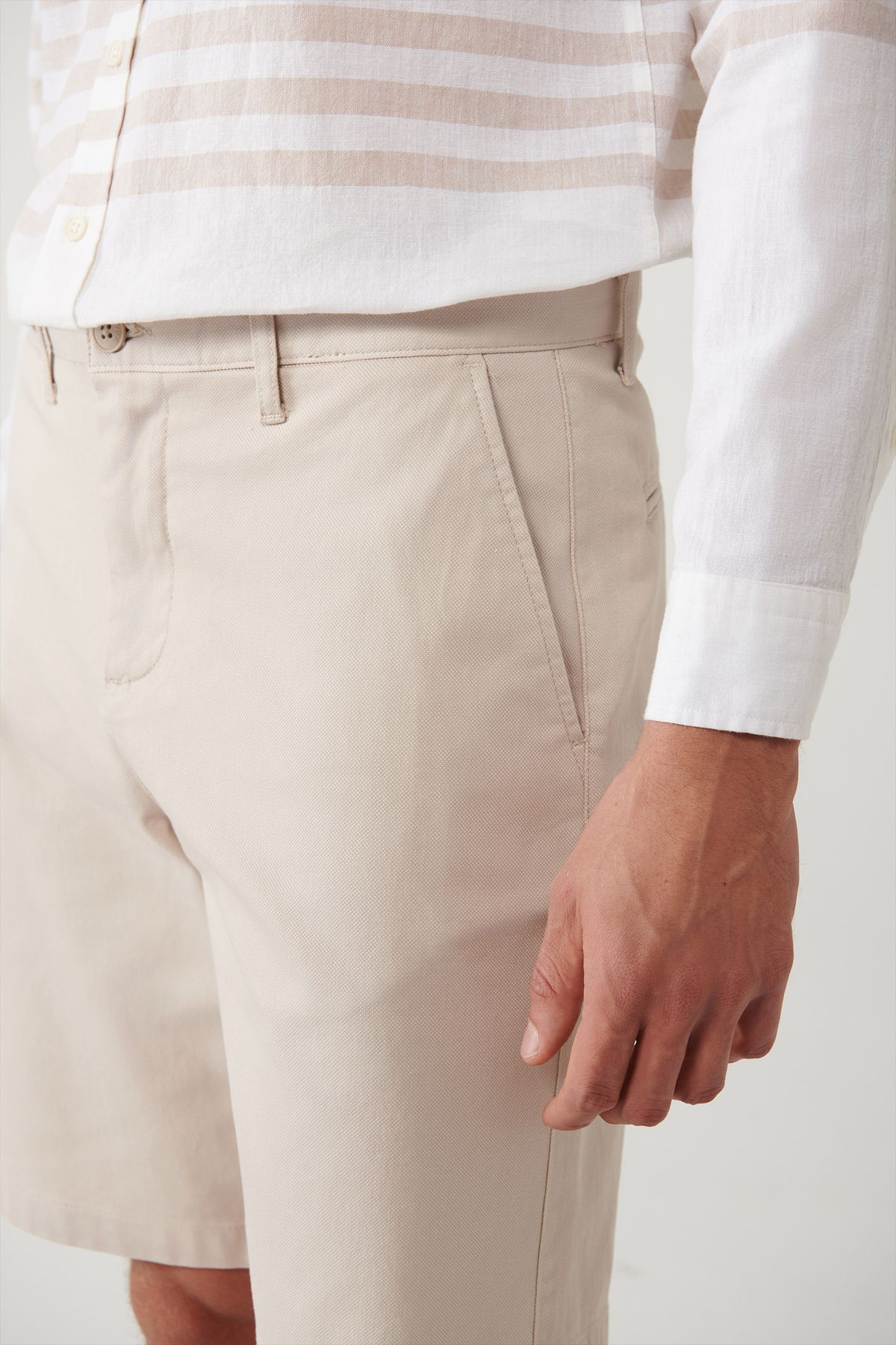 Men's Beige Flexible Patara Chino Kanvas Short B003730