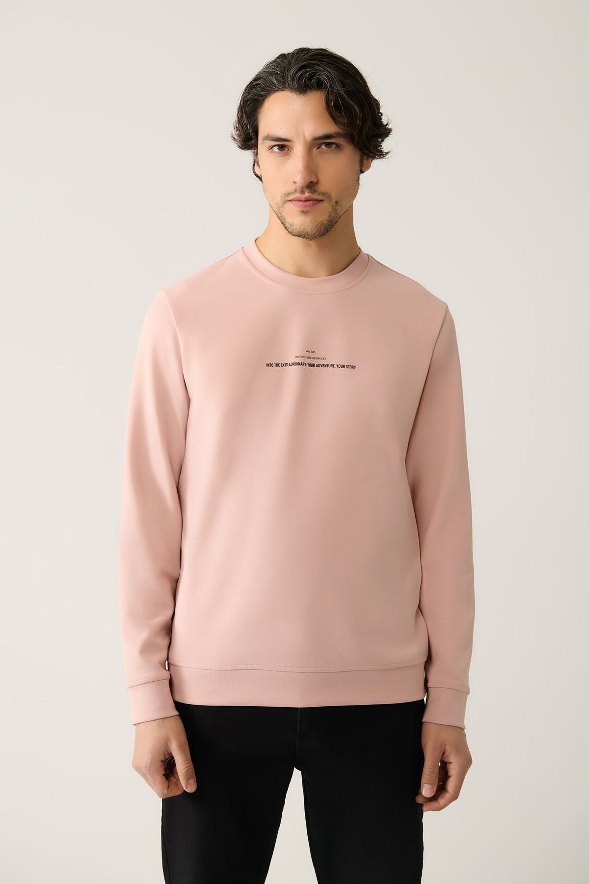 Men's Light Pink Bike collar Interlok Printed Sweatshirt A41y1246