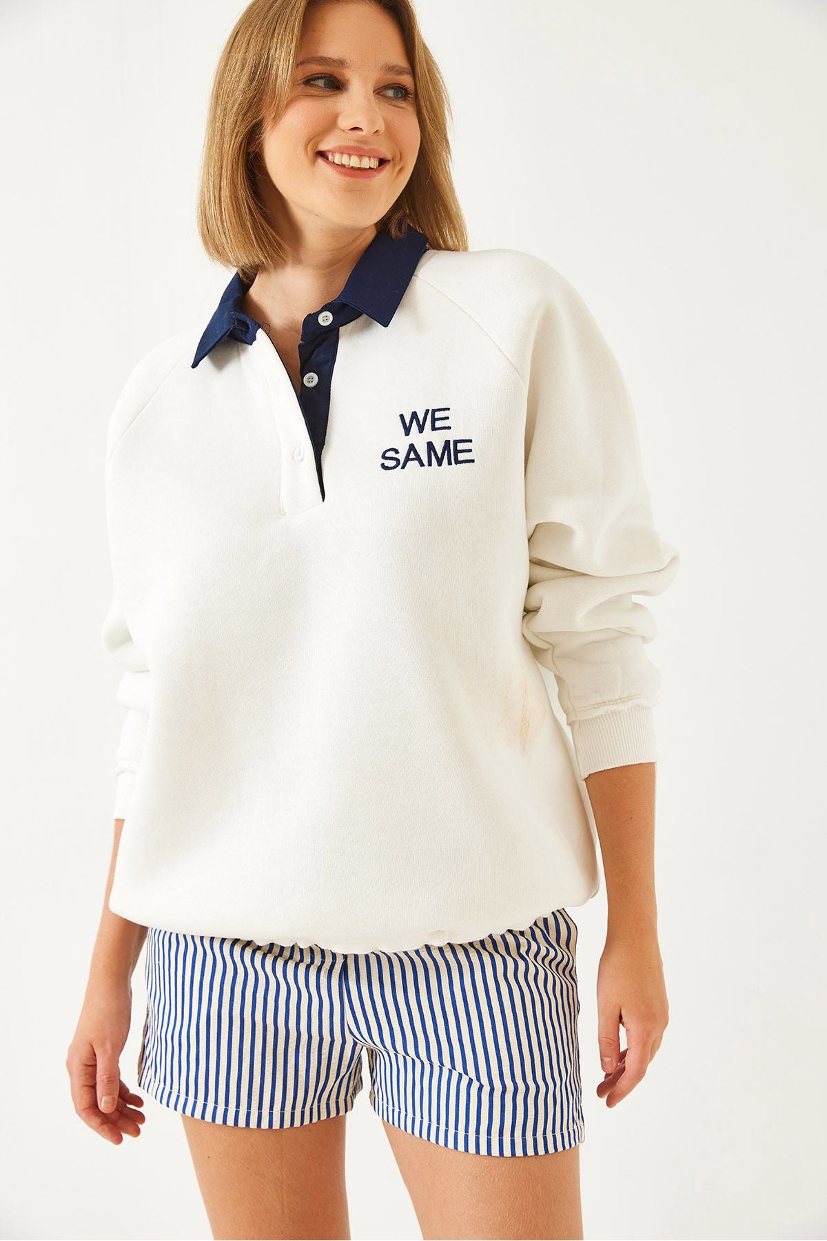 Woman Polo Yaka Three Yarn Sweatshirt 2069 60261149