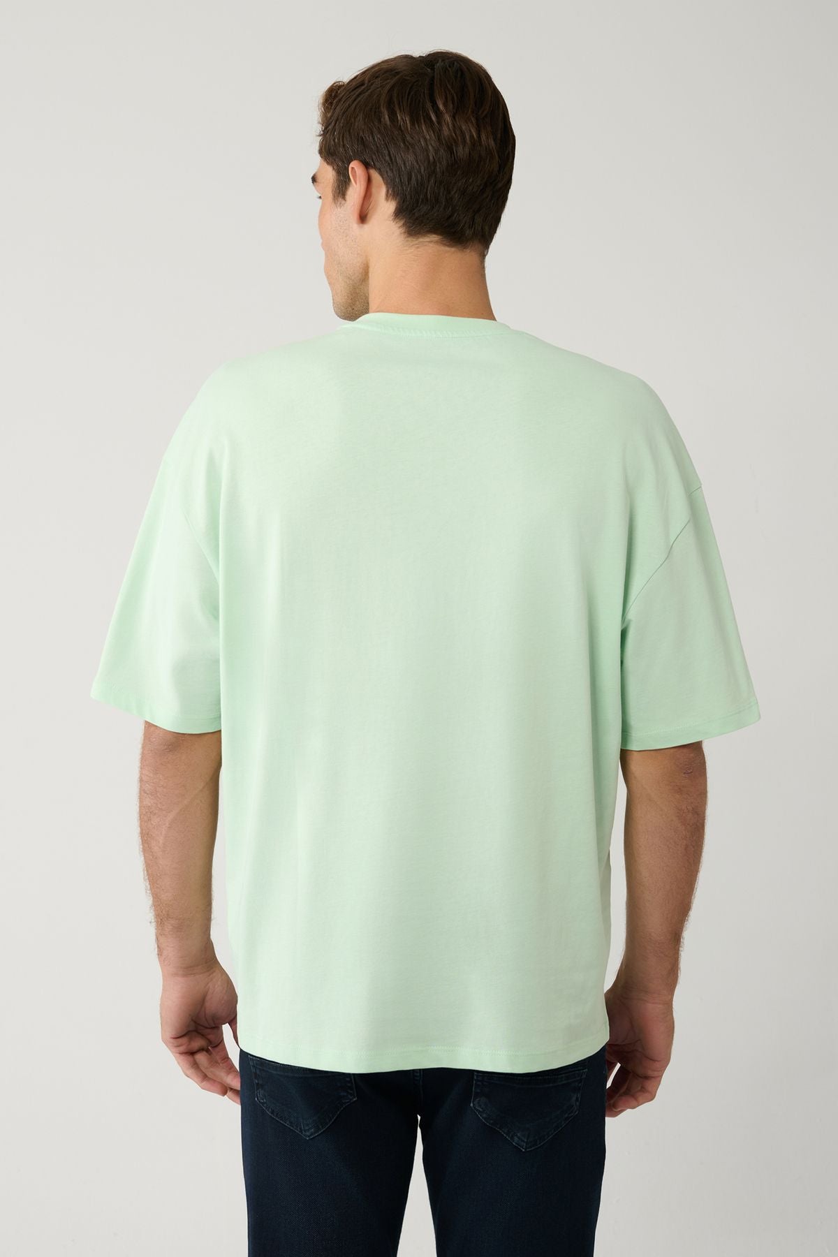 Men's Mint Green T-shirt Crew Neck Printed Cotton Oversize E001037