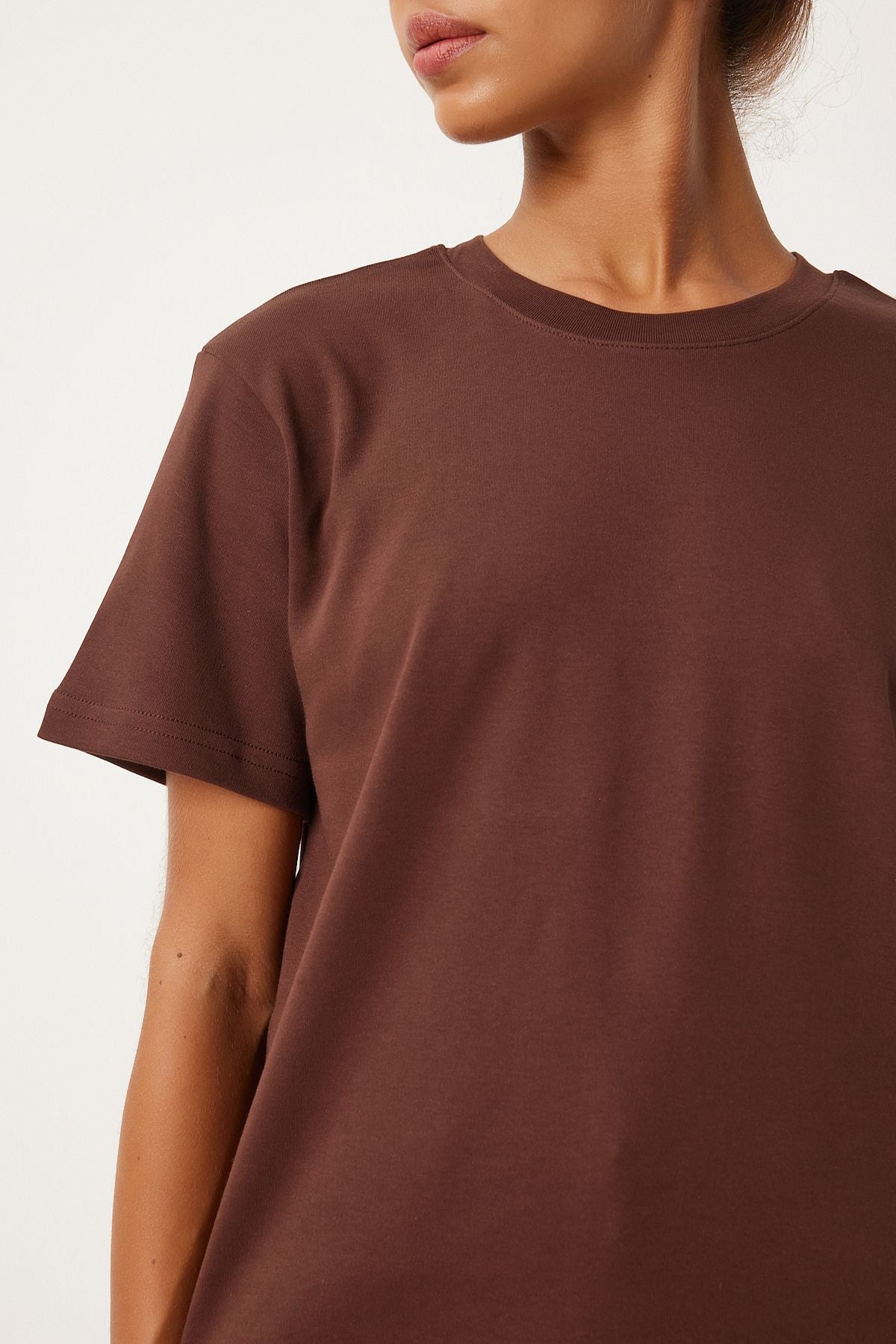 Female Brown Bicycle Collar 100 %Cotton Combed T-Shirt FN03265