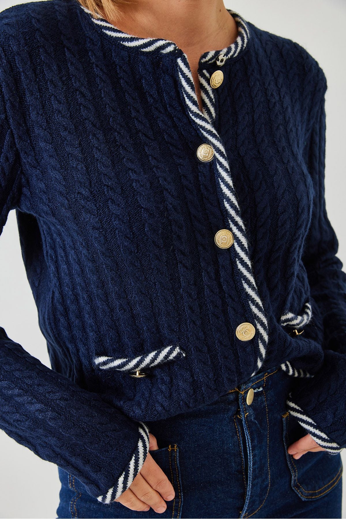 Women's Hair Braided Pocket Knitwear Cardigan 241083 60251984