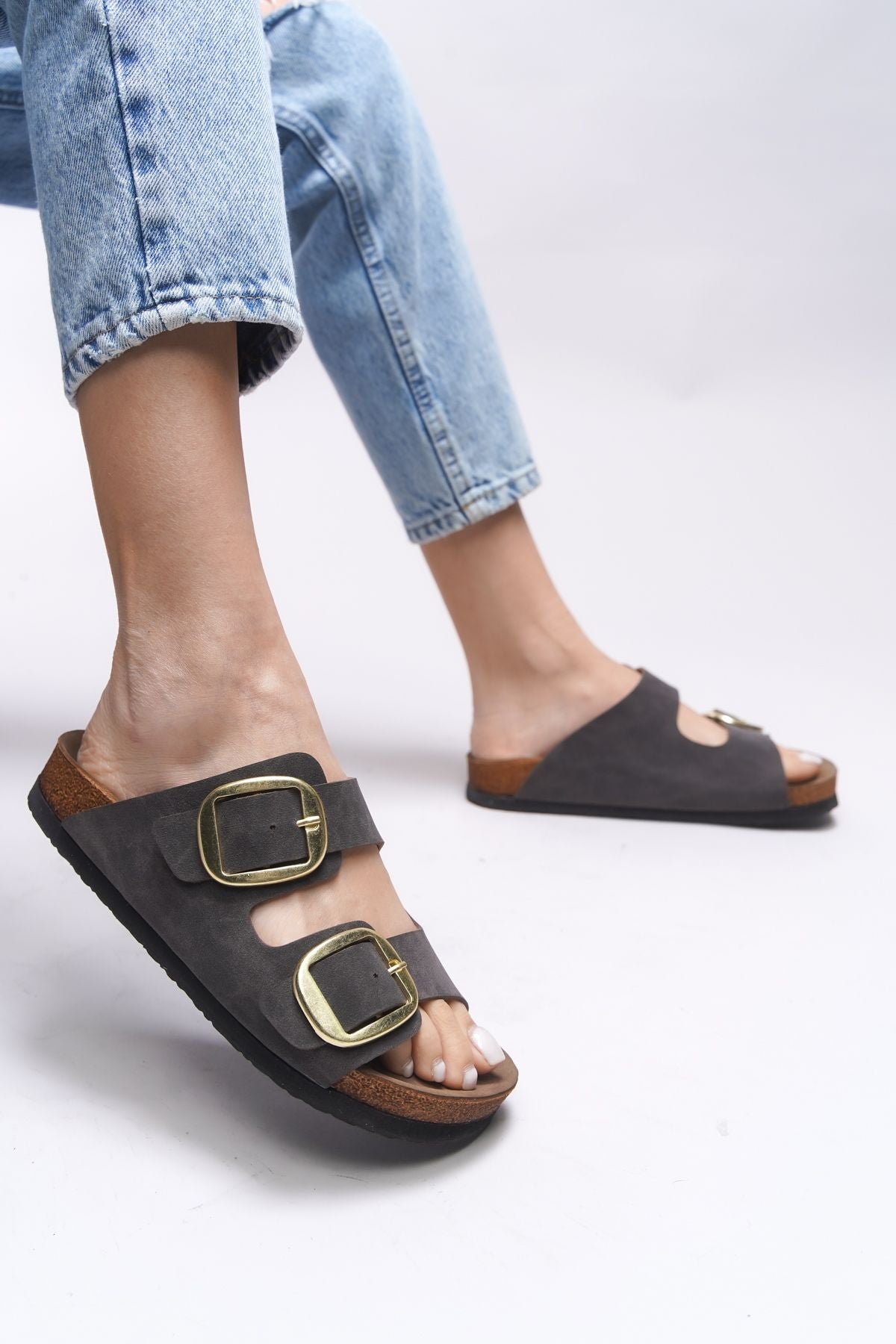 VYLSULA Female Double Buckle Slipper 0012602 Dark Brown