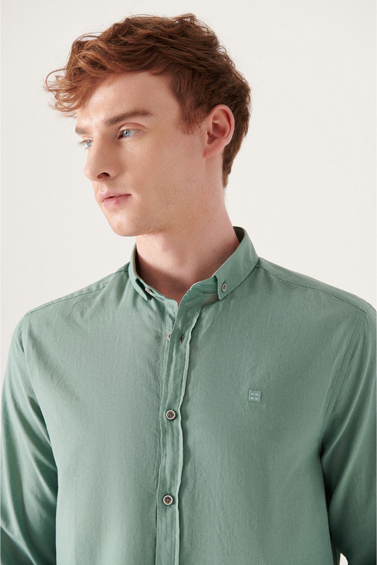 Men's Green 100 %Cotton Futter Soft Key buttoned Neck Shirt E002206