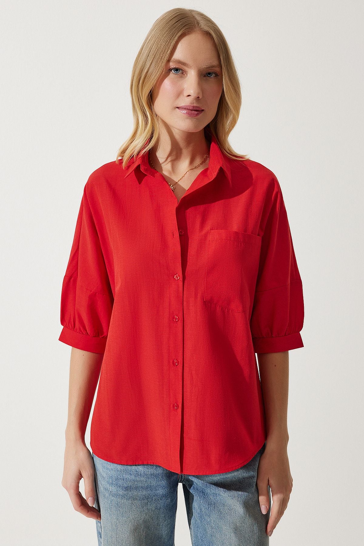 Woman Red Balloon Sleeze Poplin Shirt DD01308