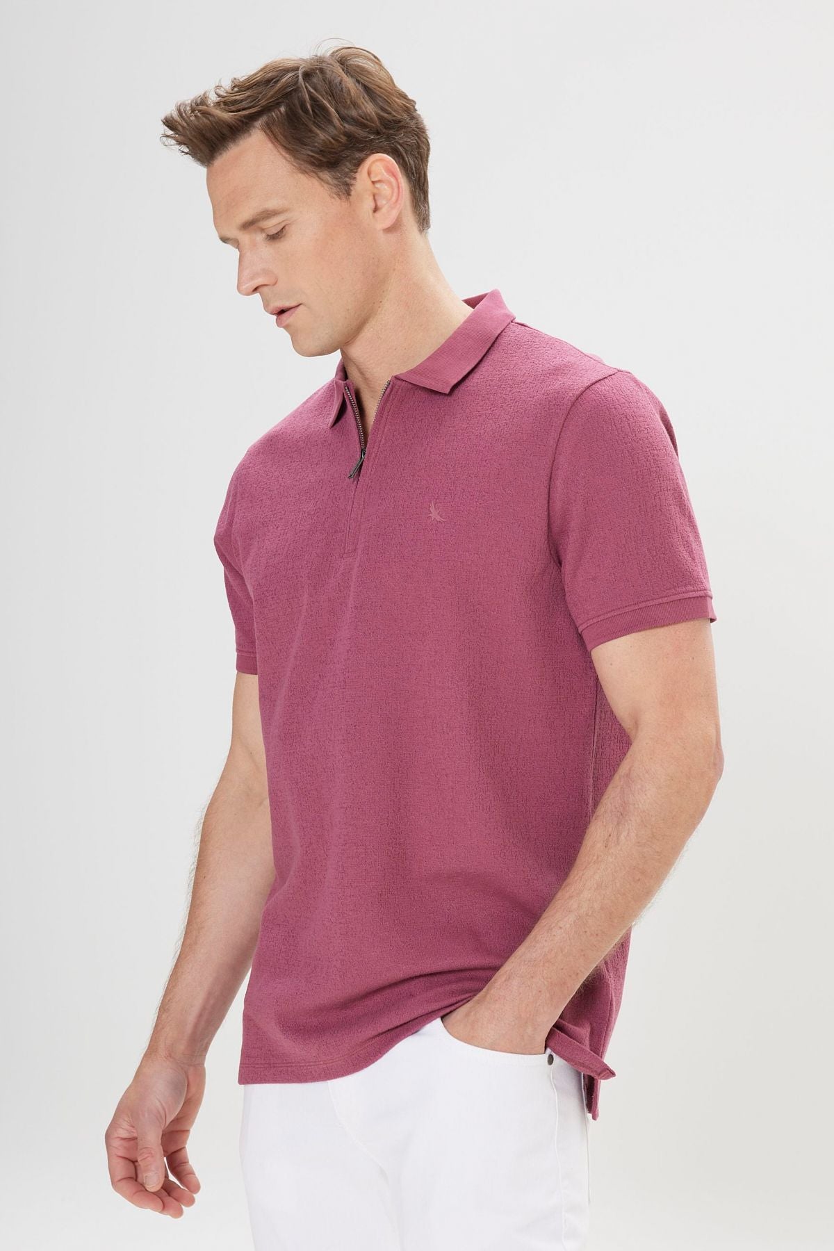 Men's rose dry slim fit narrow cut cotton polo collar t -shirt