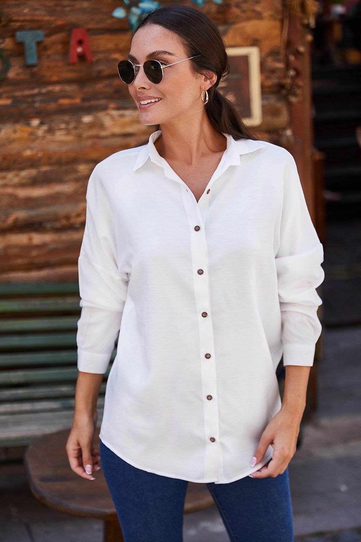 Woman White Oversize Long Basic Shirt