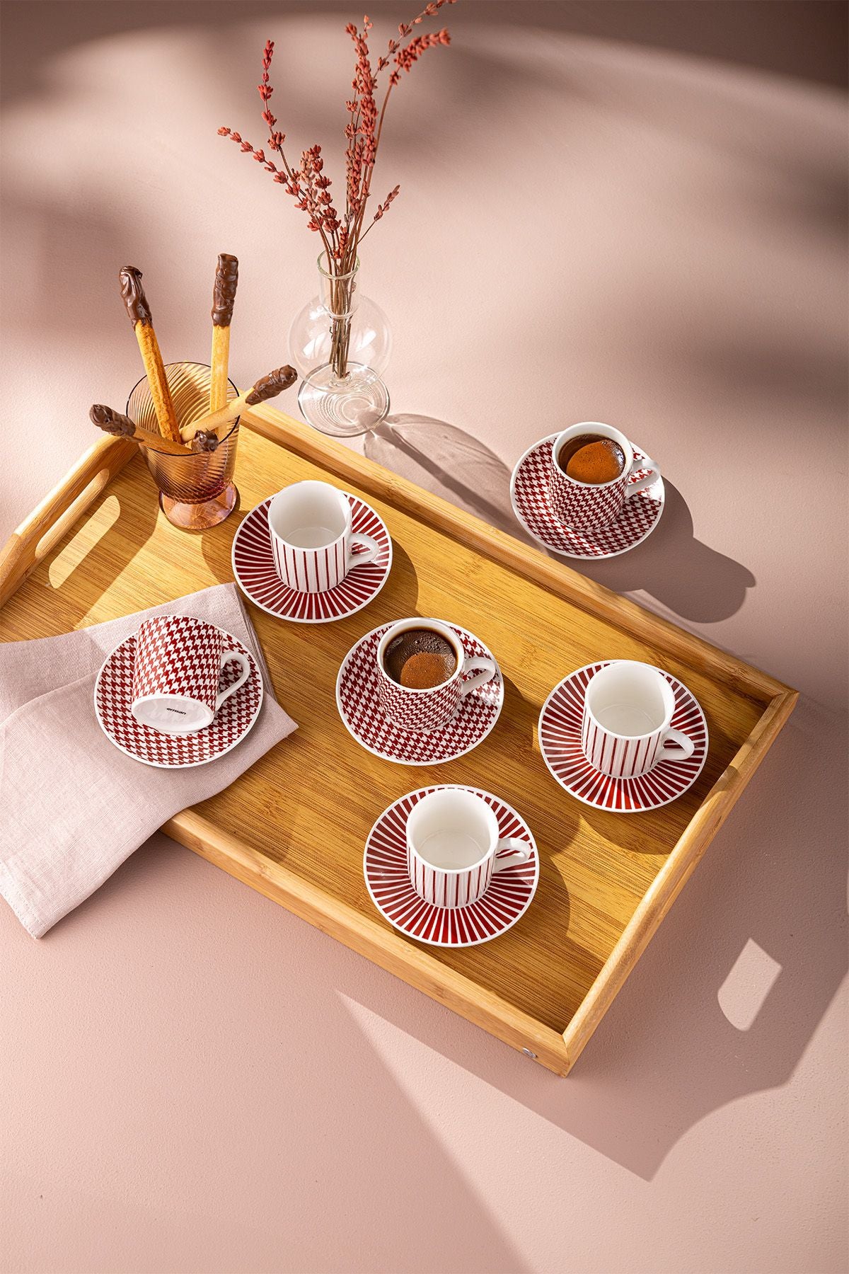 Fernanda New Bone 6 people coffee cup set 90 ml burgundy