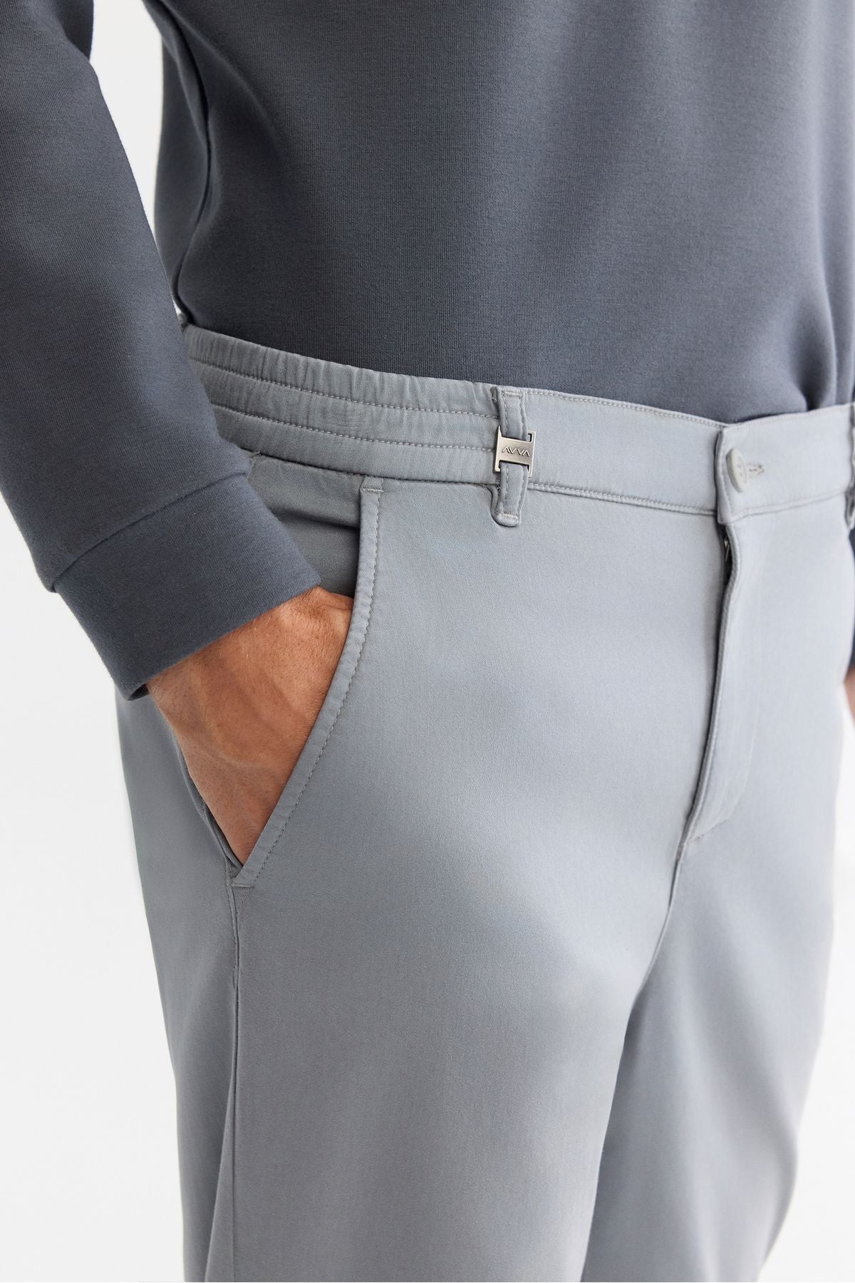 Men's gray side with a righteous soft button double trousers A42y3007