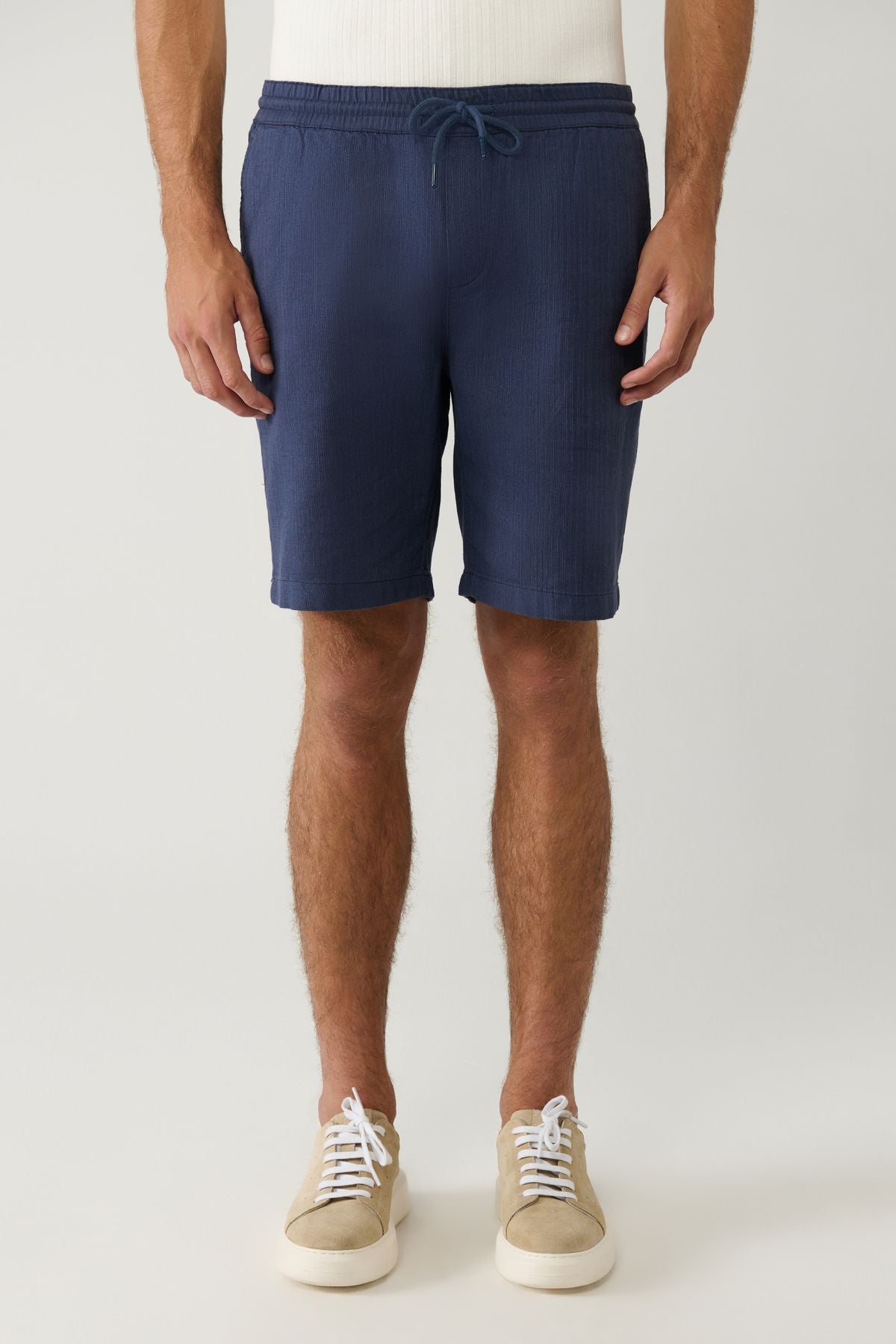 Men's Indigo 100 %Cotton Side Waist Waist Linen Textured Short E003603