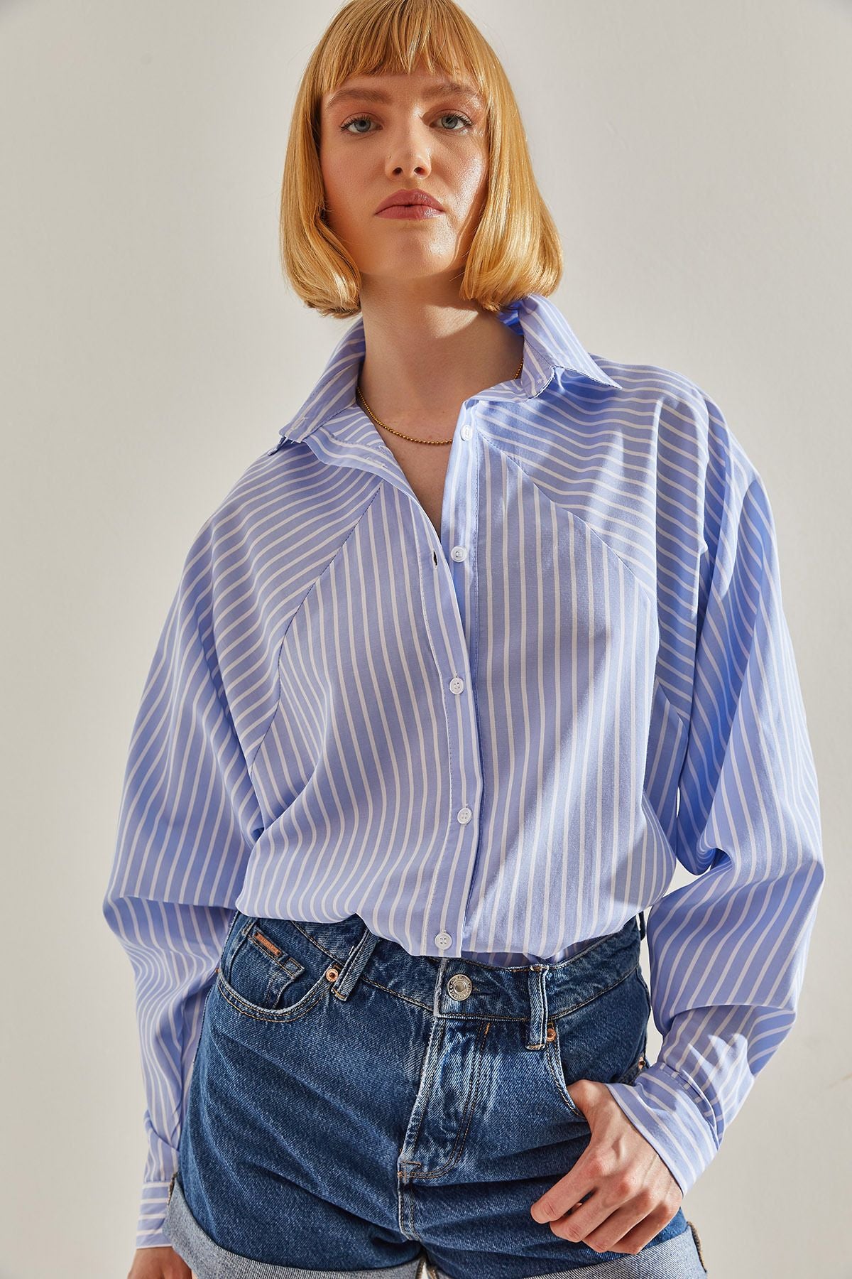 WOMEN'S striped bat sleeve oversize shirt 60251247